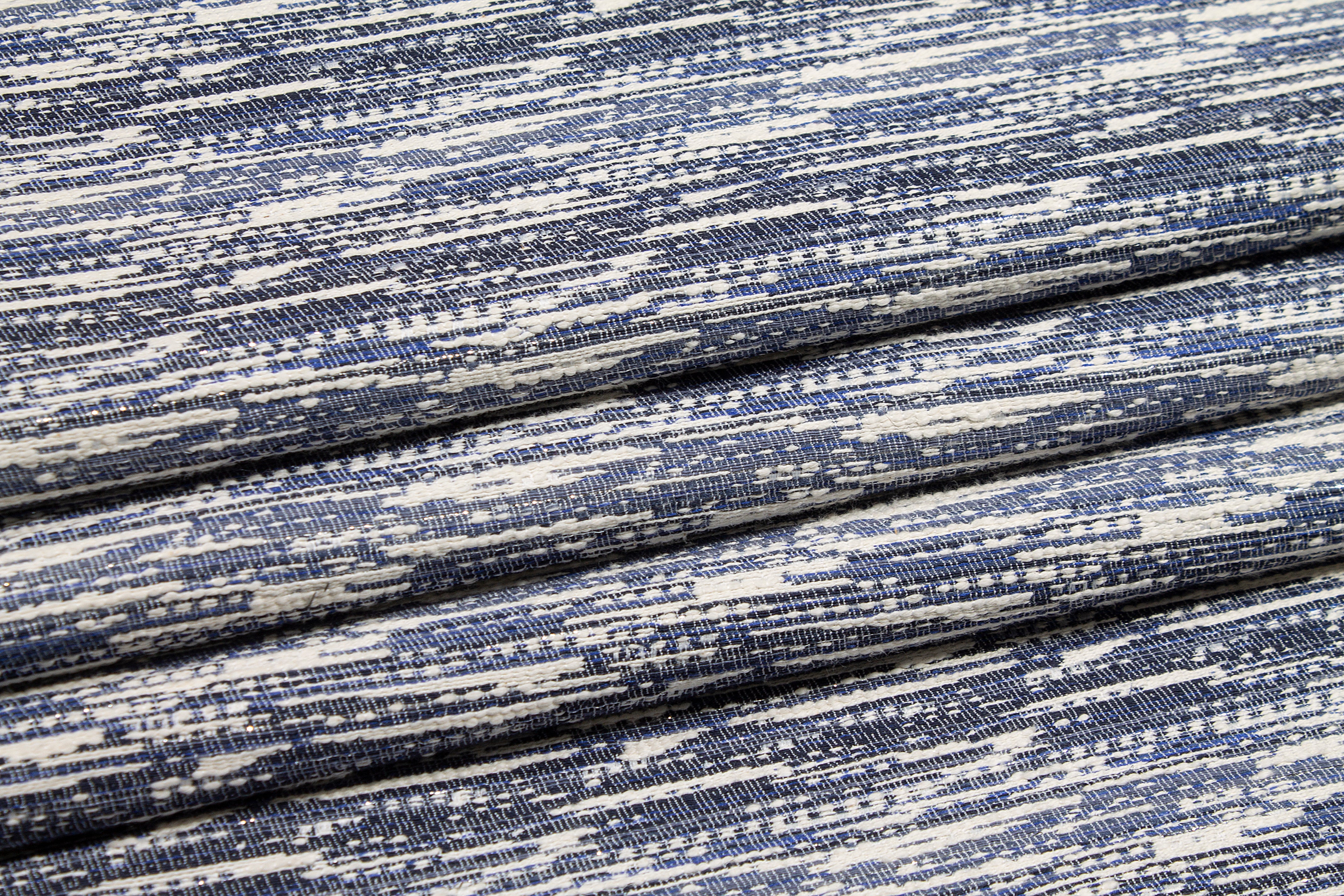 Metallic Poly Cotton Brocade - Blue, White, Silver