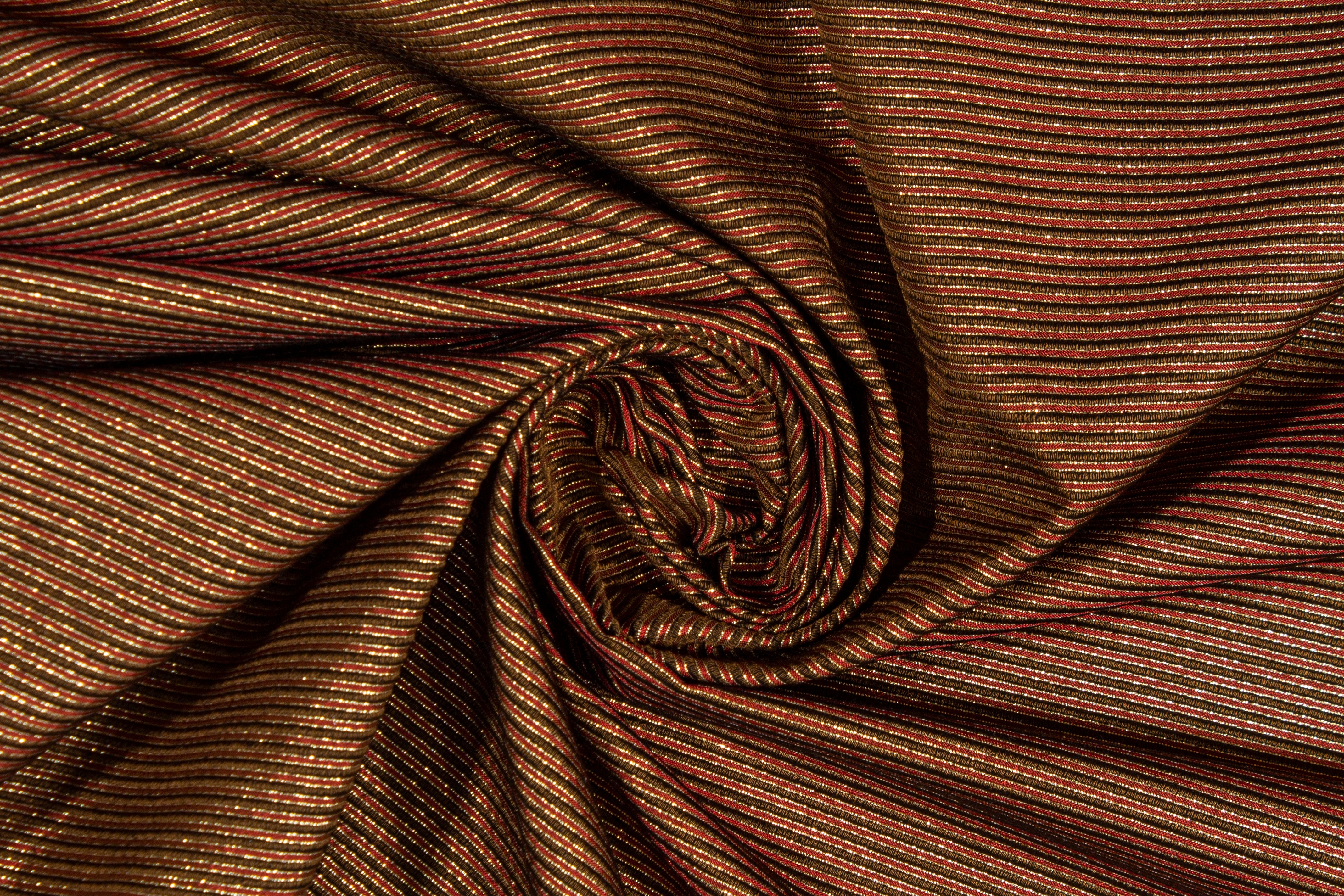 Metallic Striped Brocade - Burgundy and Bronze