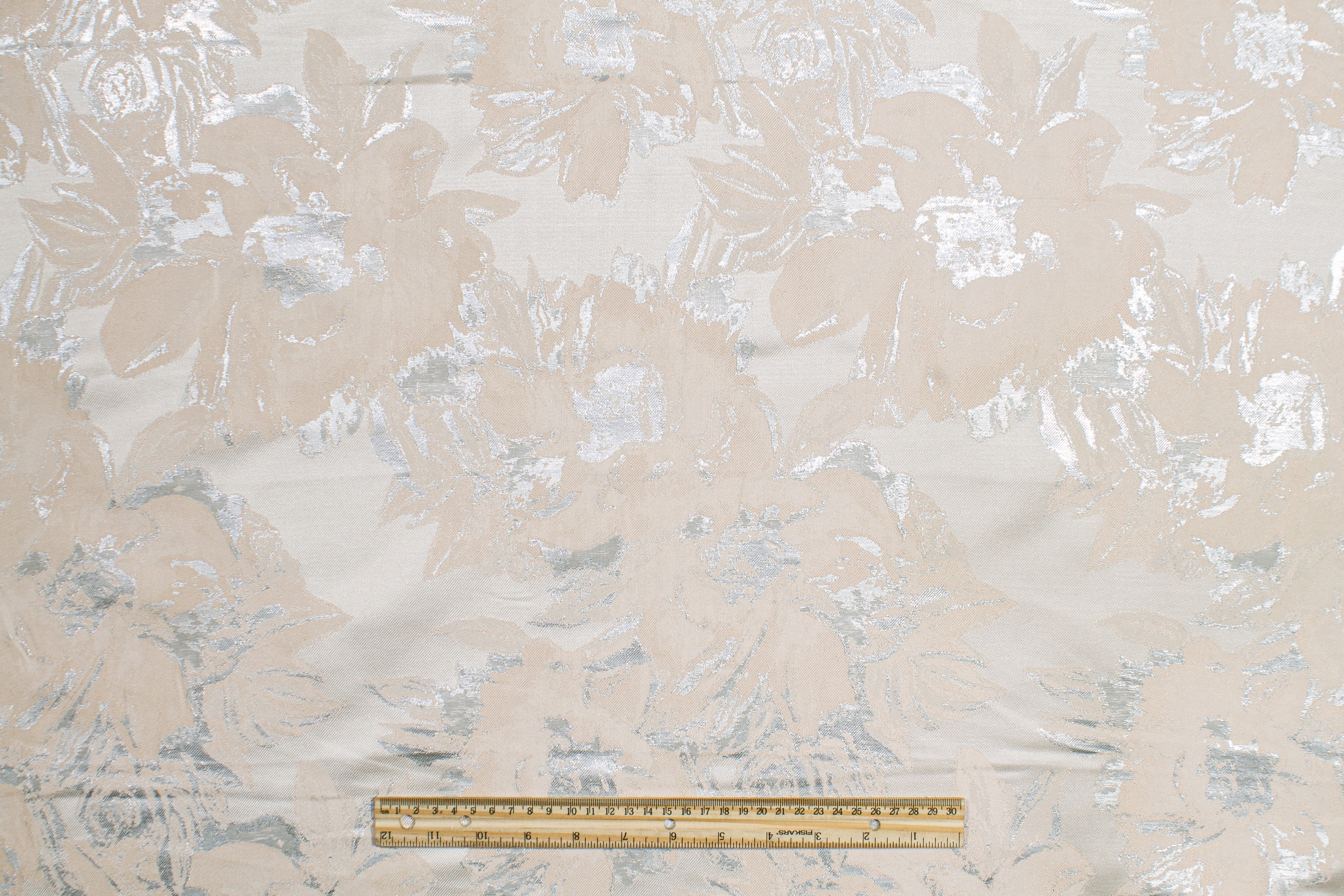 Floral Metallic Brocade - Beige and silver