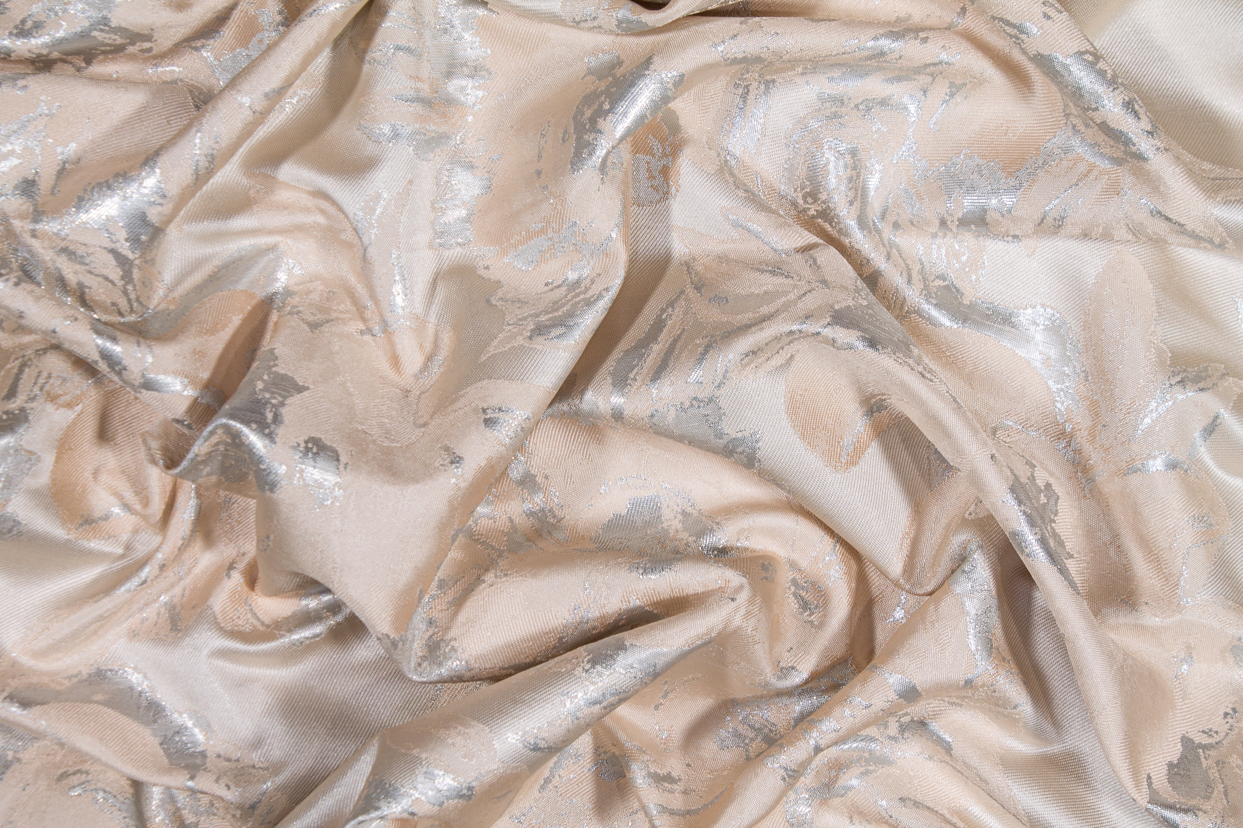 Floral Metallic Brocade - Beige and silver