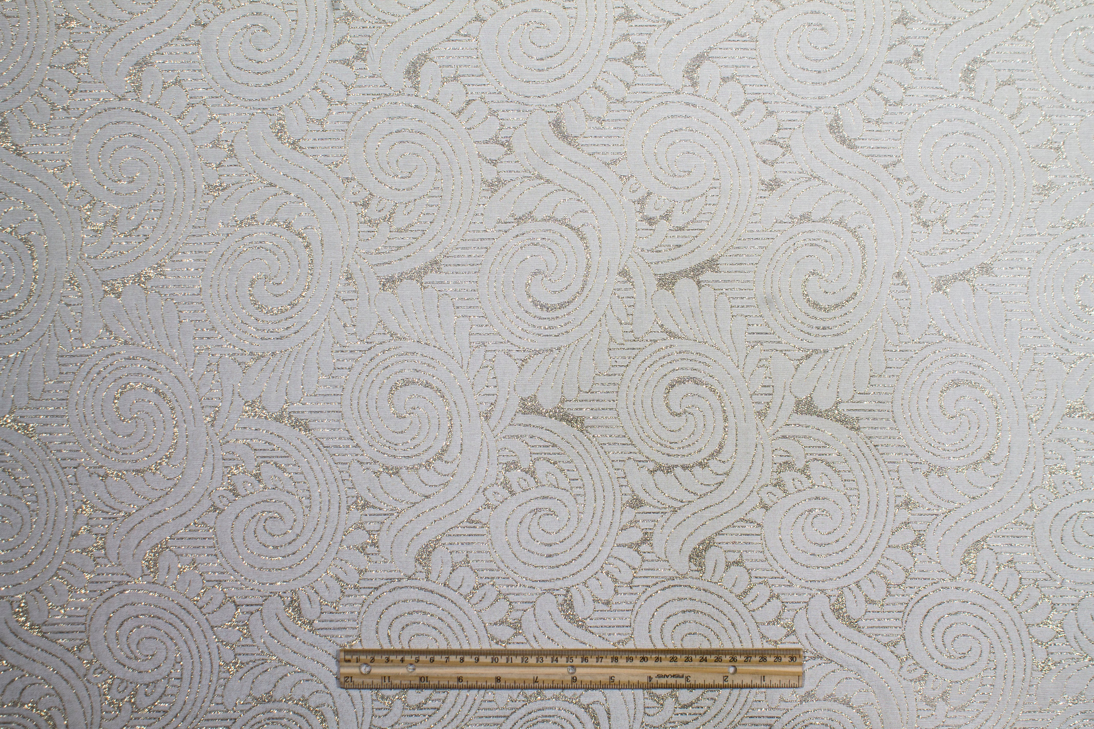 Scroll Design Metallic Brocade - Off White and Gold