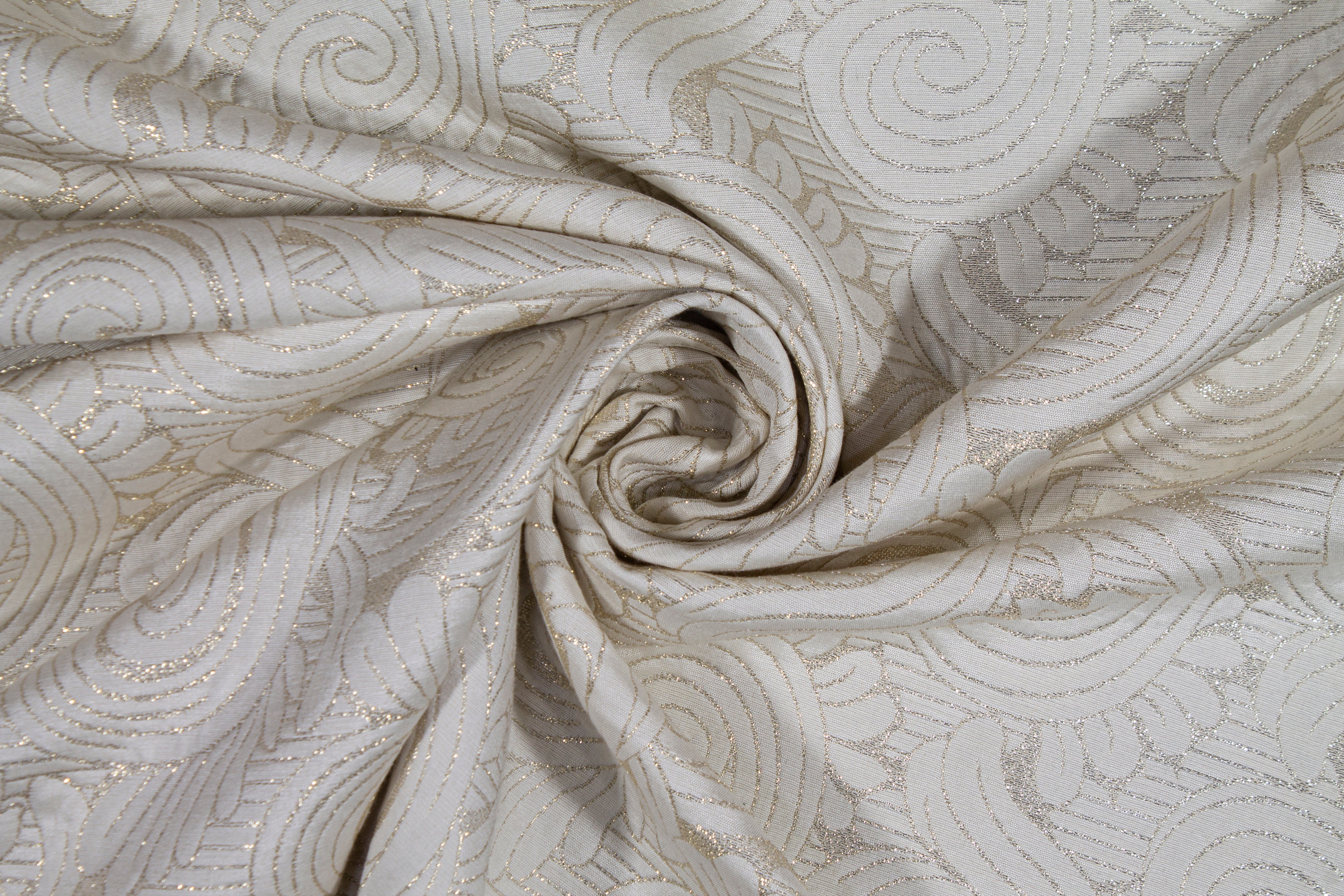 Scroll Design Metallic Brocade - Off White and Gold