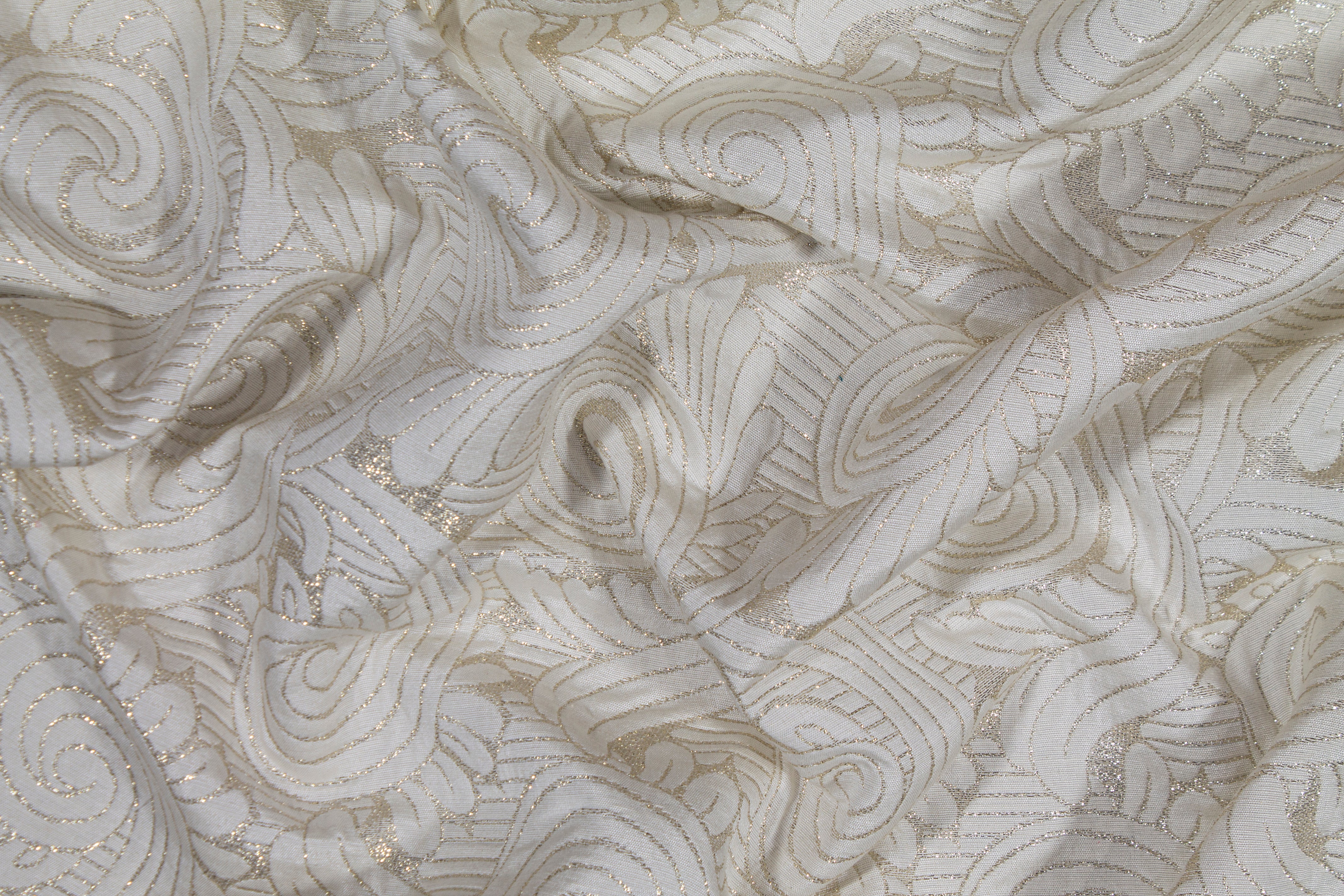 Scroll Design Metallic Brocade - Off White and Gold