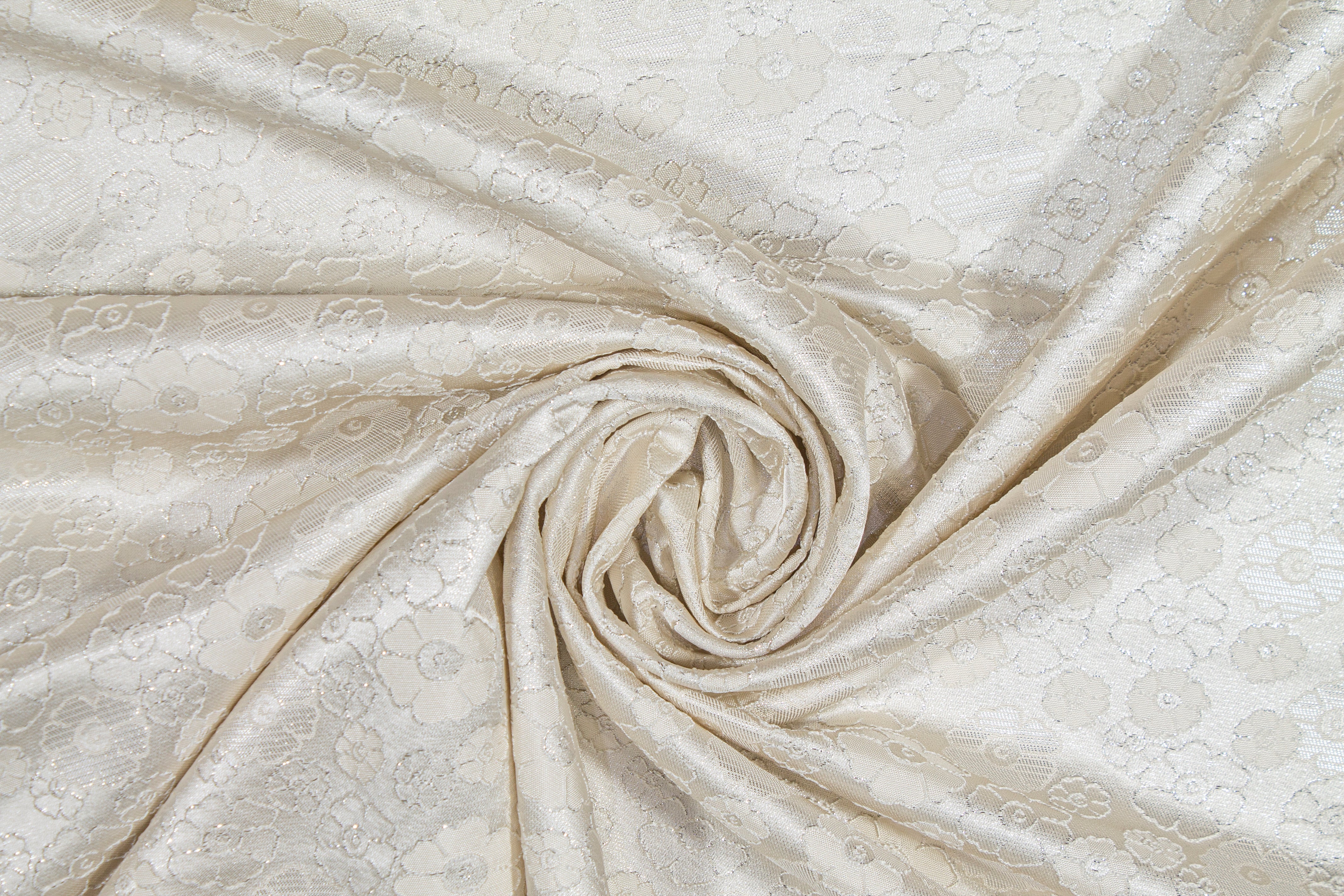 Floral Metallic Brocade - Off White and Silver