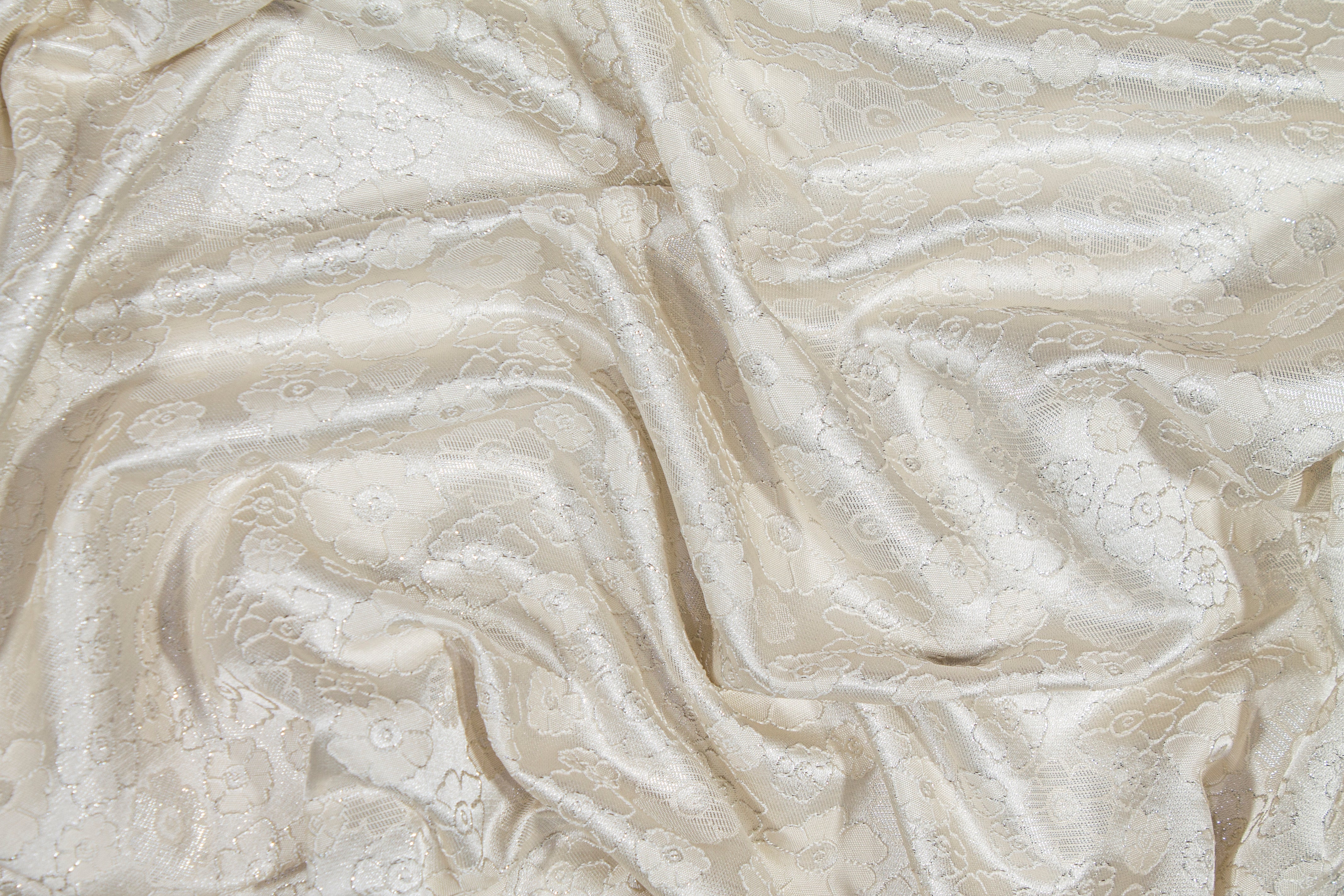 Floral Metallic Brocade - Off White and Silver