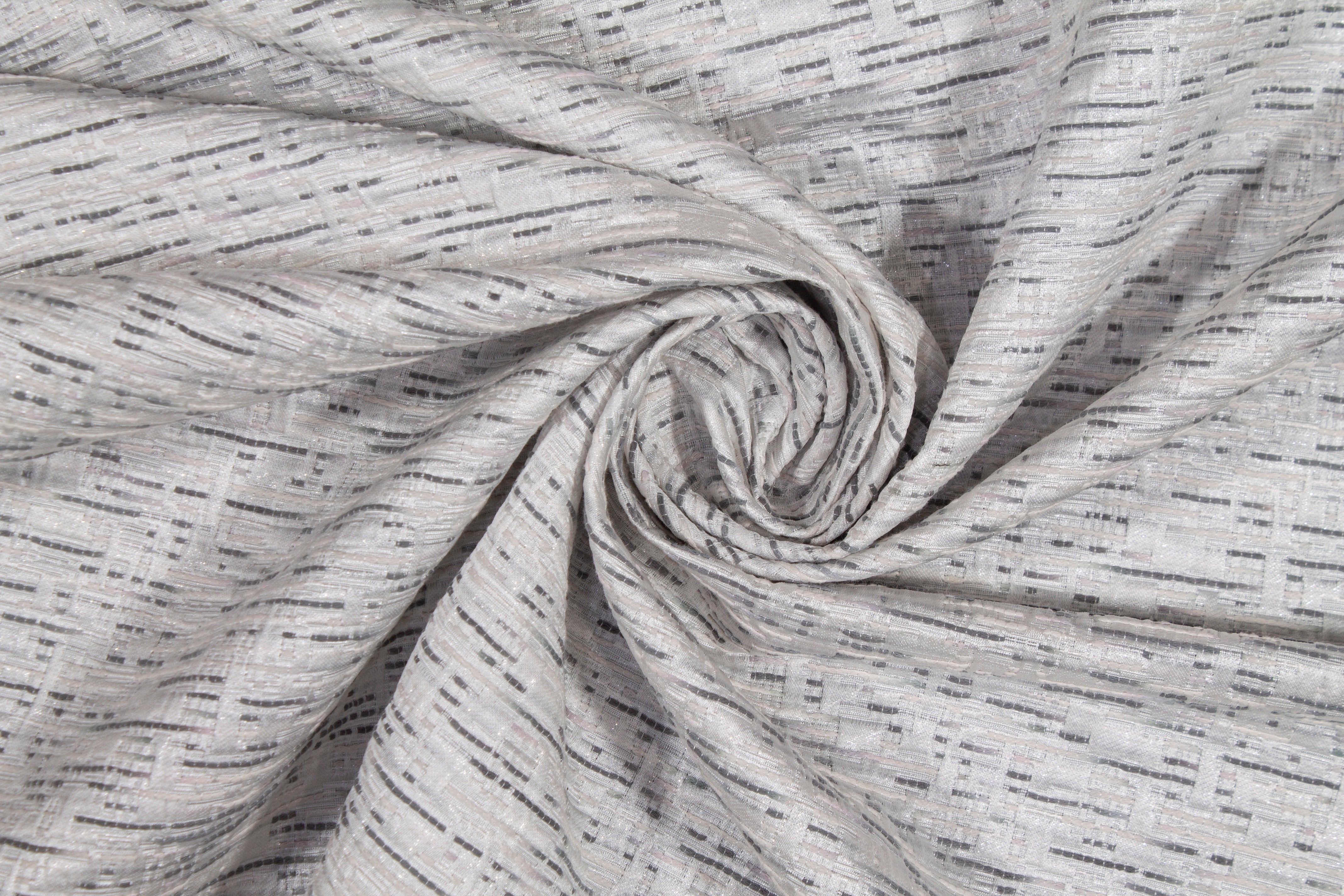 Metallic Poly Rayon Brocade - White and Gray