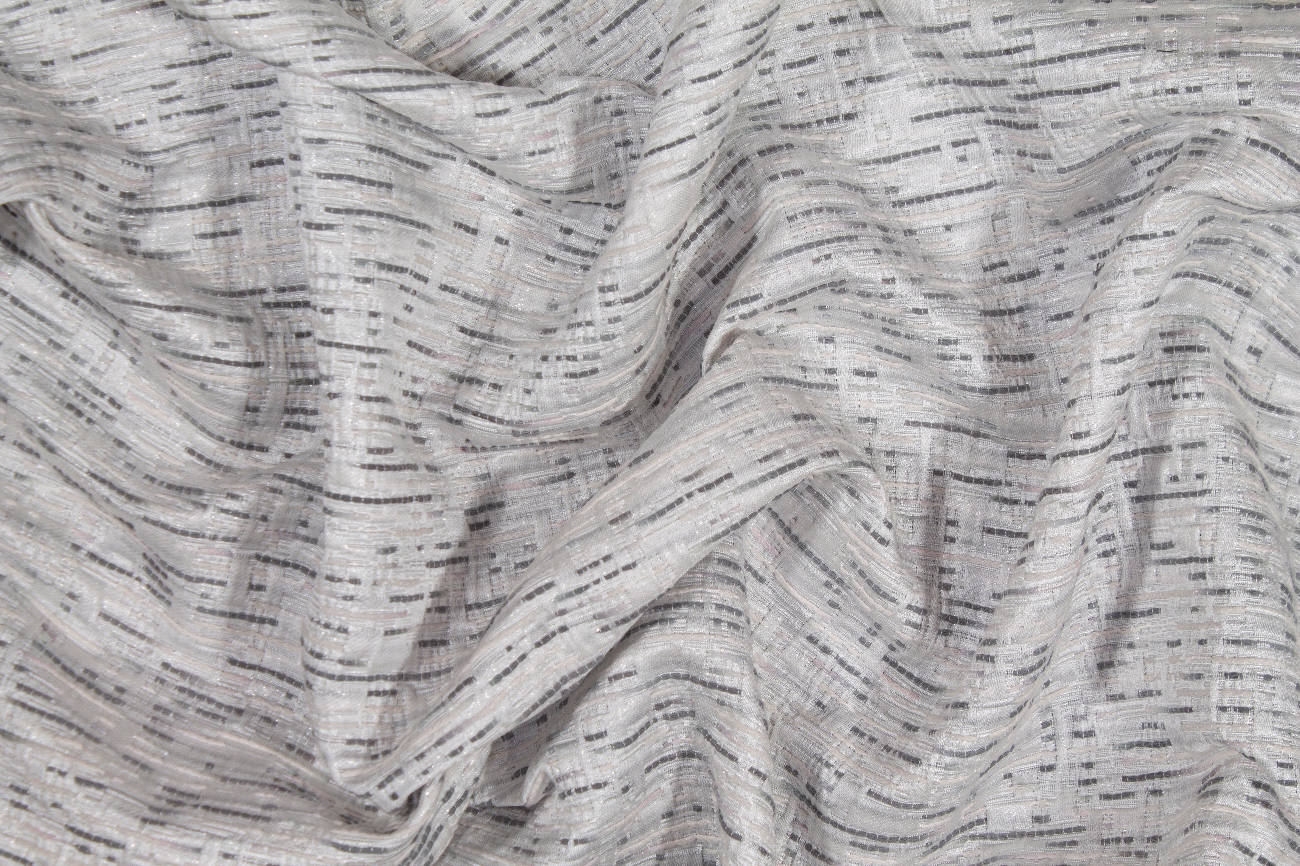 Metallic Poly Rayon Brocade - White and Gray