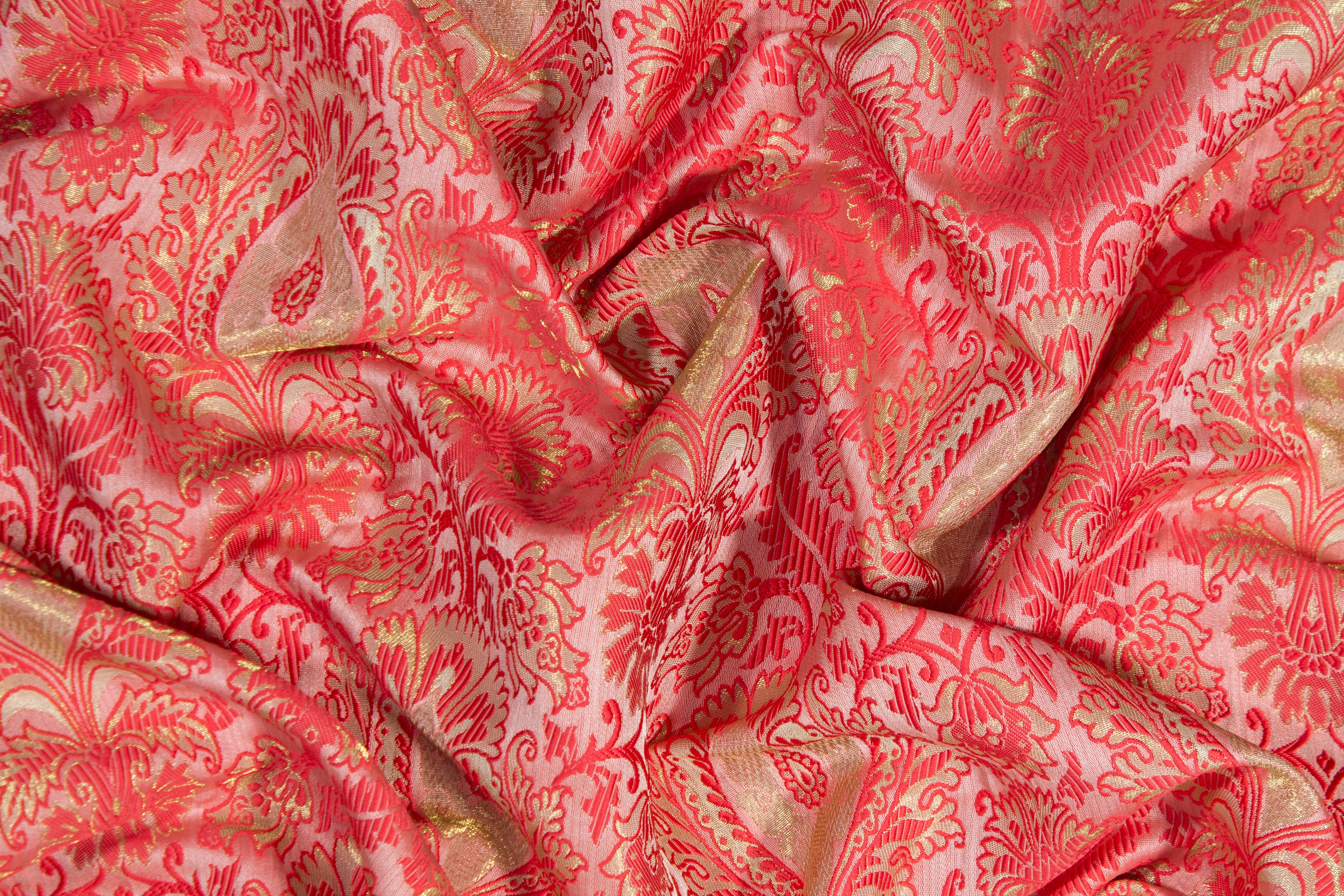 Metallic Damask Brocade - Raspberry Red and Gold