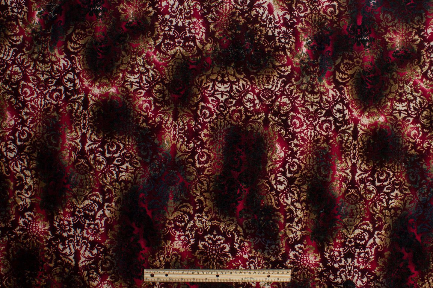 Tie-Dye Damask Stretch Velvet - Maroon