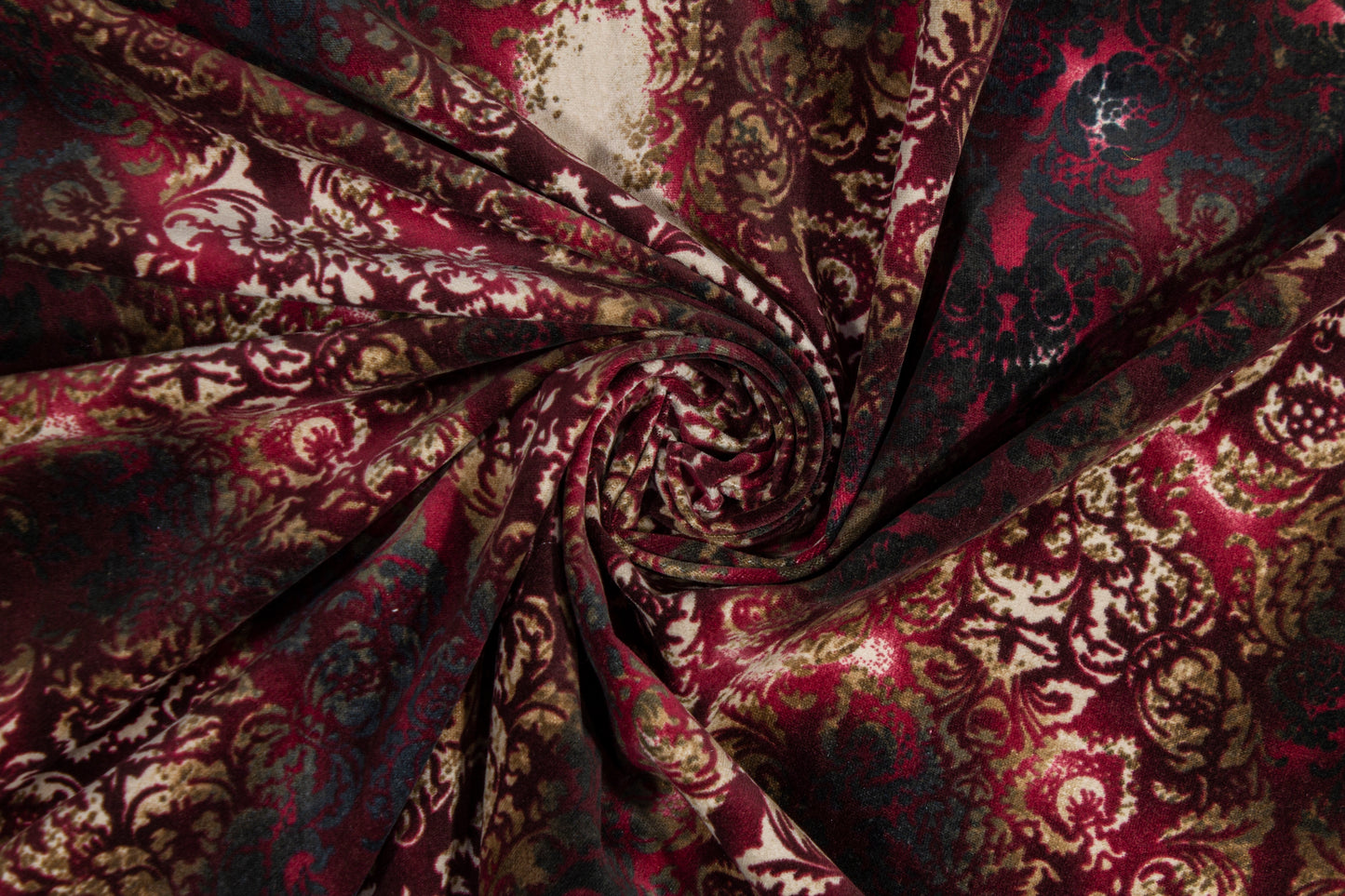 Tie-Dye Damask Stretch Velvet - Maroon