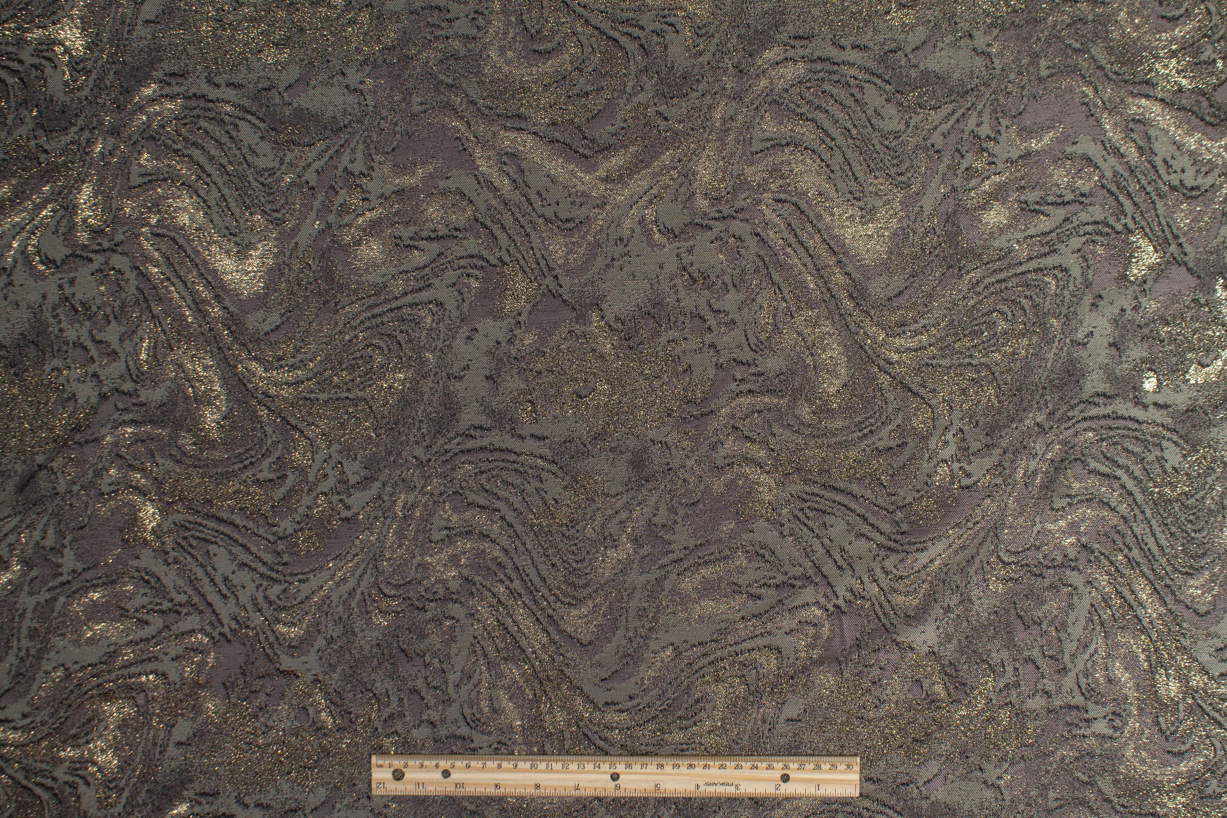 Abstract Metallic Brocade - Khaki Green and Gold