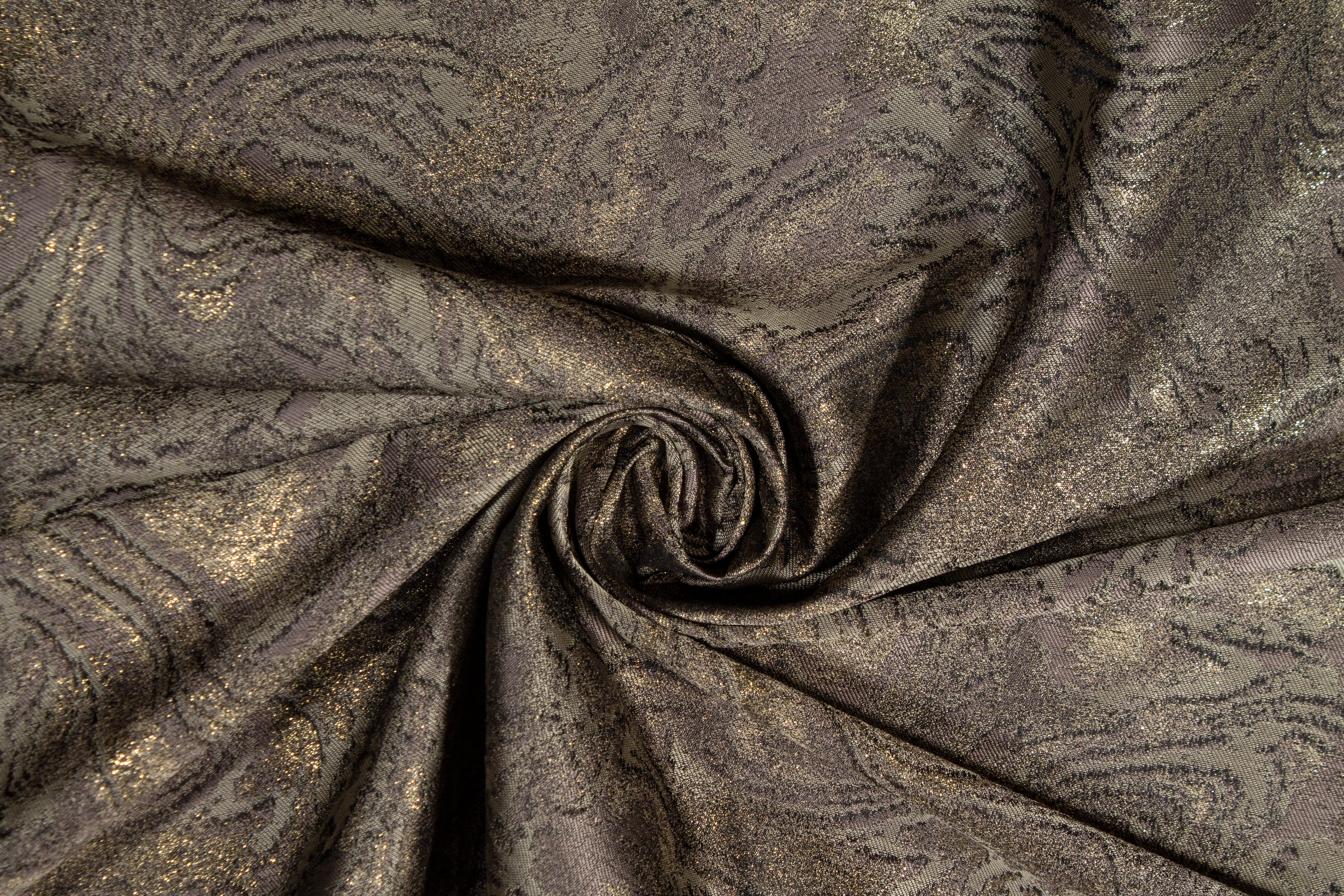 Abstract Metallic Brocade - Khaki Green and Gold