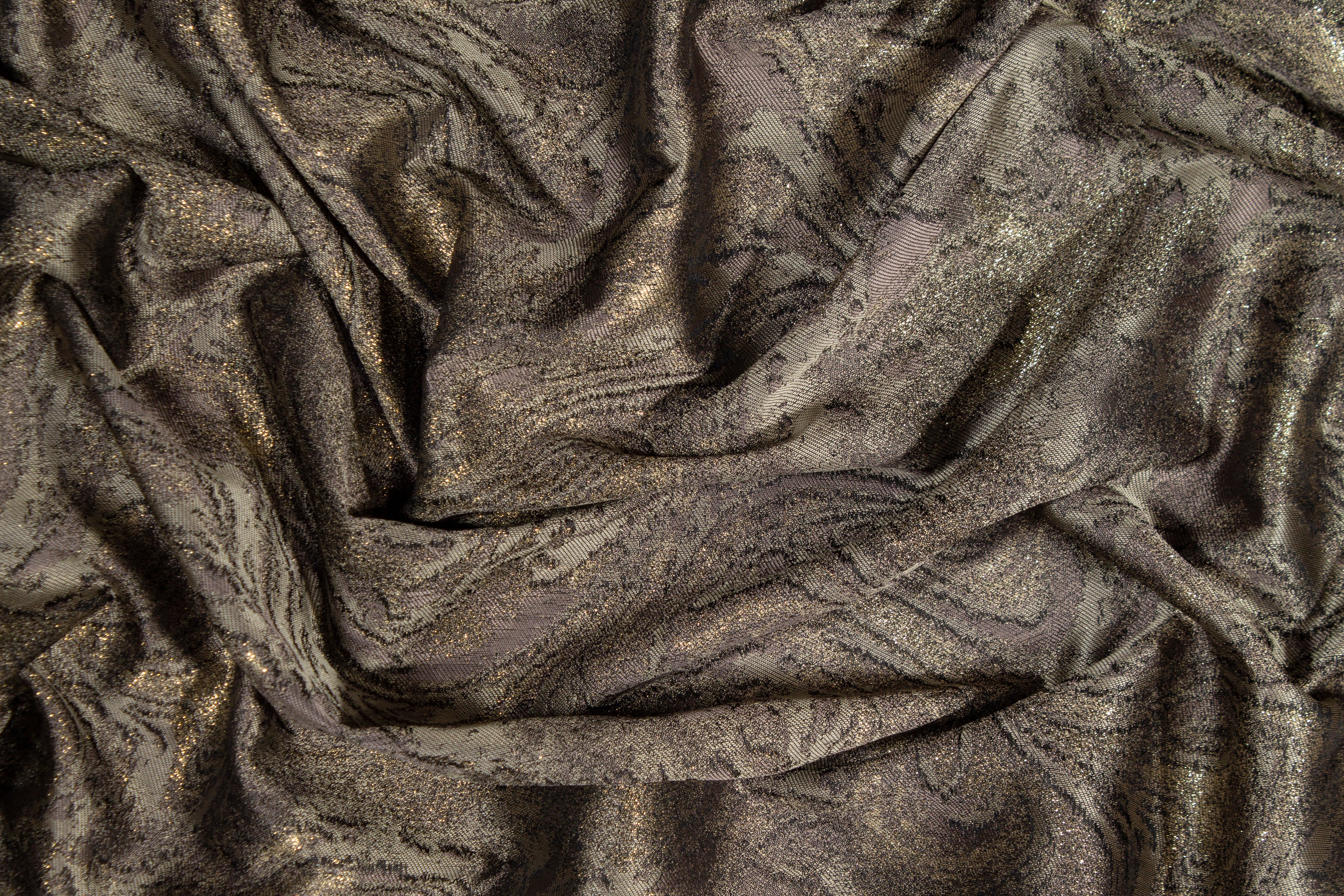 Abstract Metallic Brocade - Khaki Green and Gold