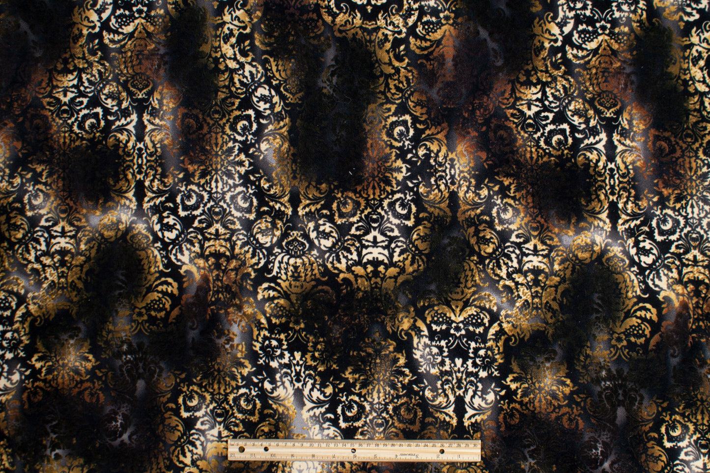 Tie-Dye Damask Stretch Velvet - Gold and Black