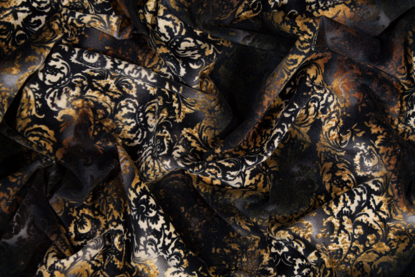 Tie-Dye Damask Stretch Velvet - Gold and Black