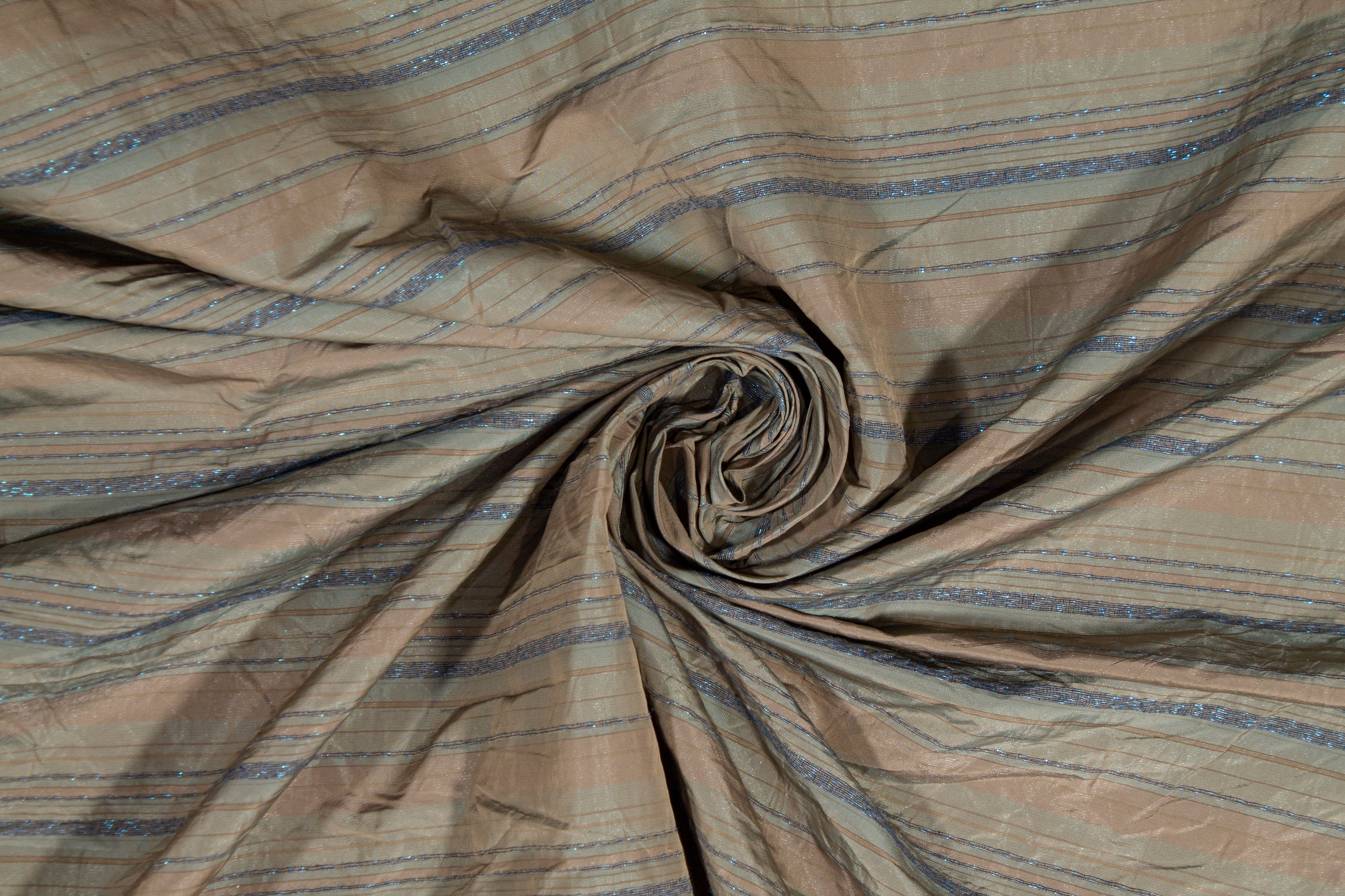 Metallic Striped Taffeta - Khaki and Blue