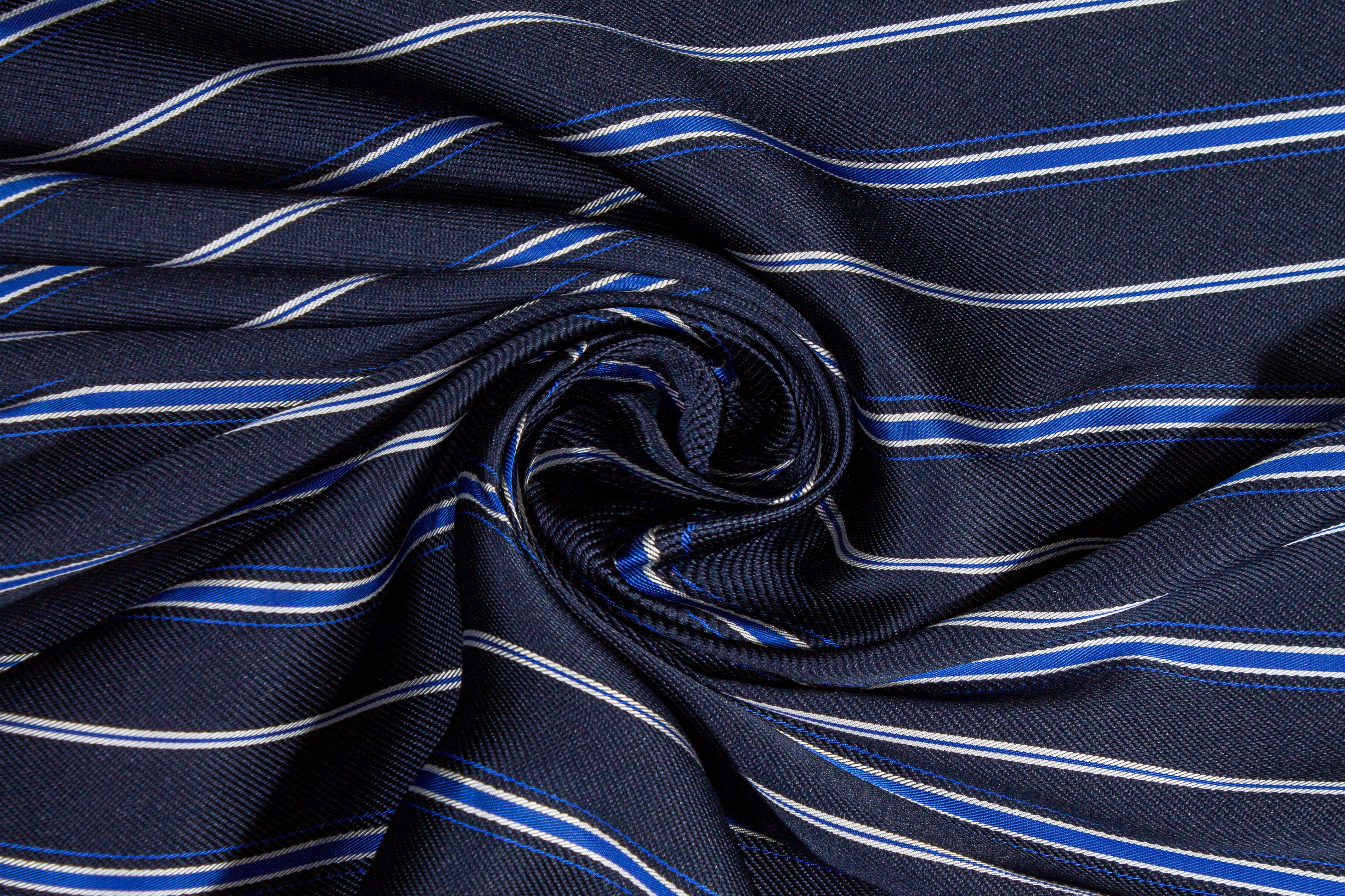 Striped Satin Back Twill - Navy, Blue, White