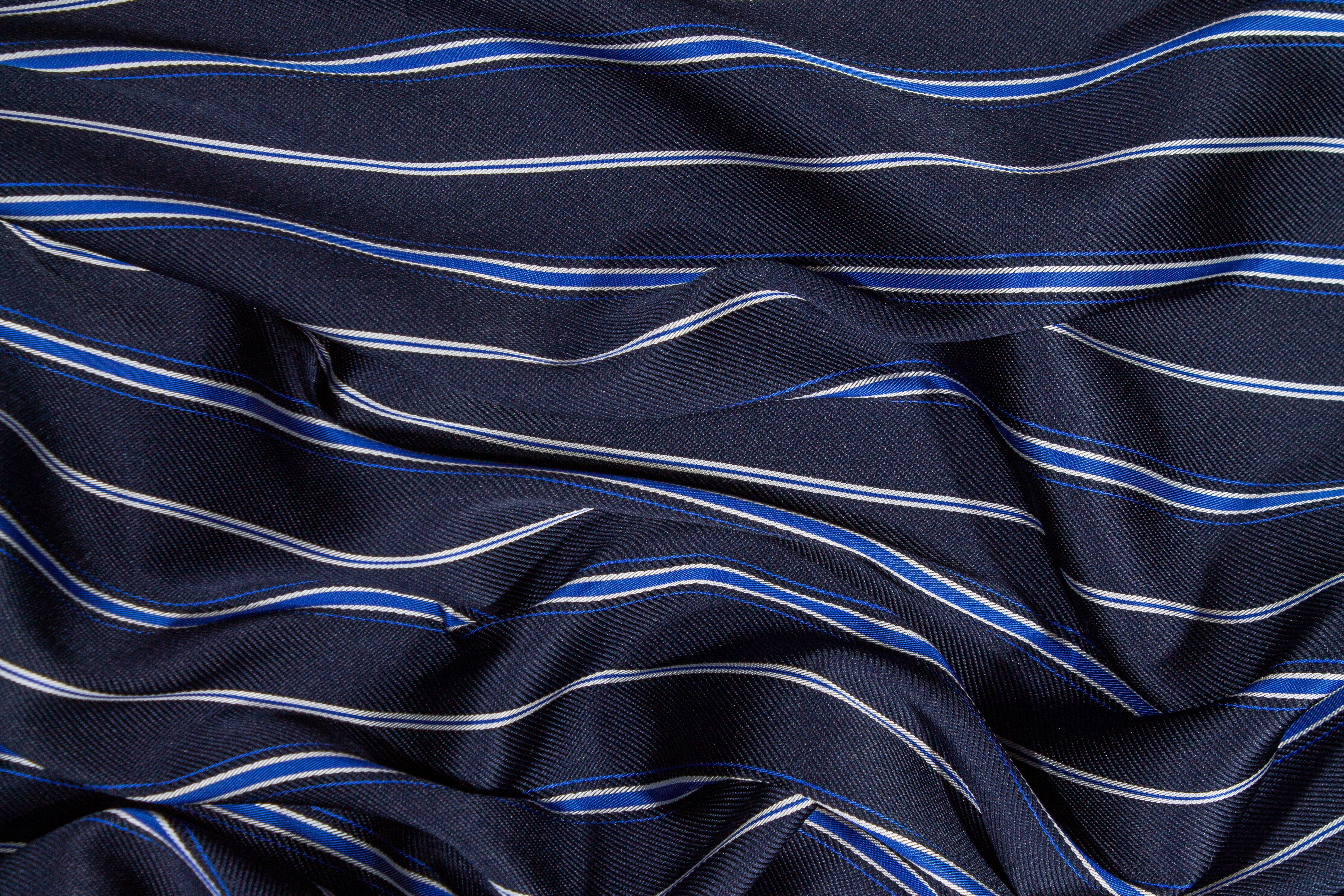 Striped Satin Back Twill - Navy, Blue, White
