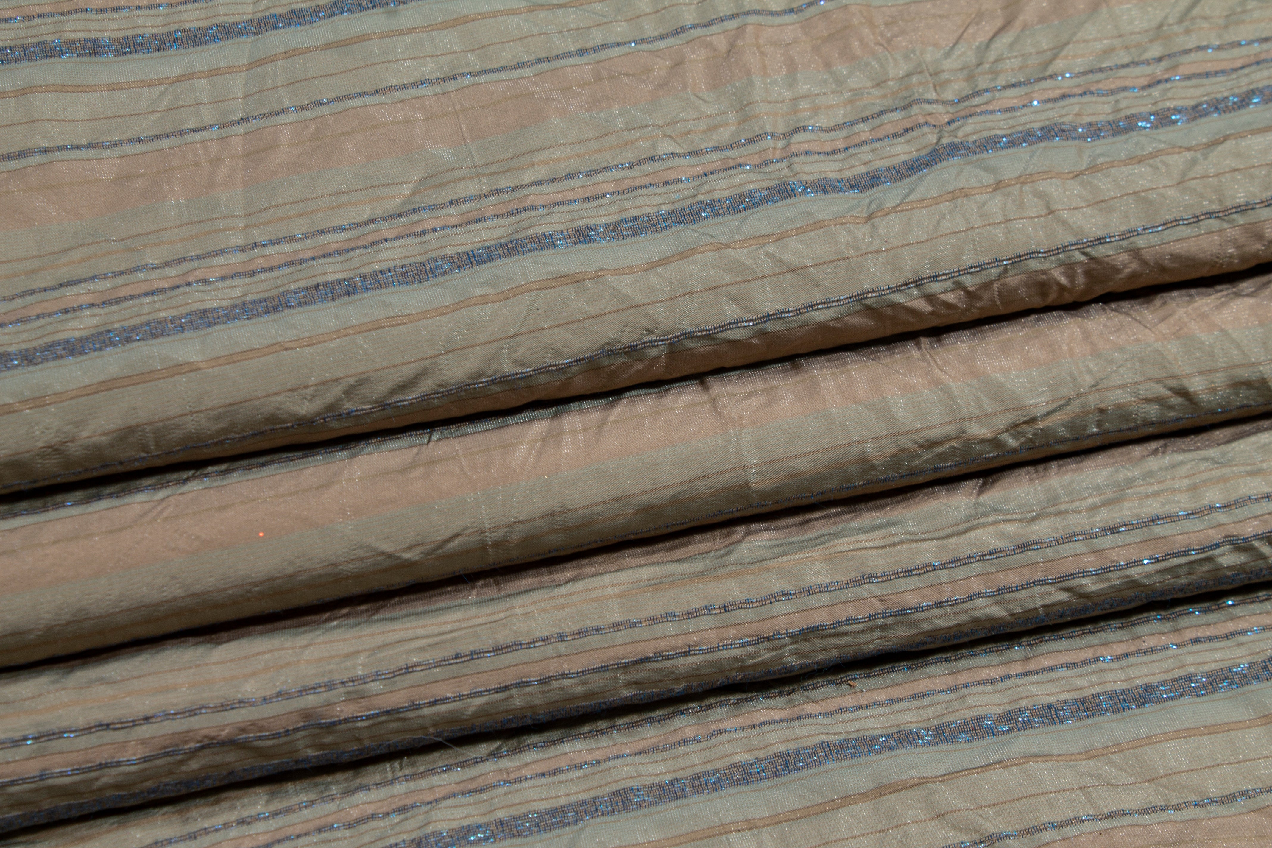 Metallic Striped Taffeta - Khaki and Blue