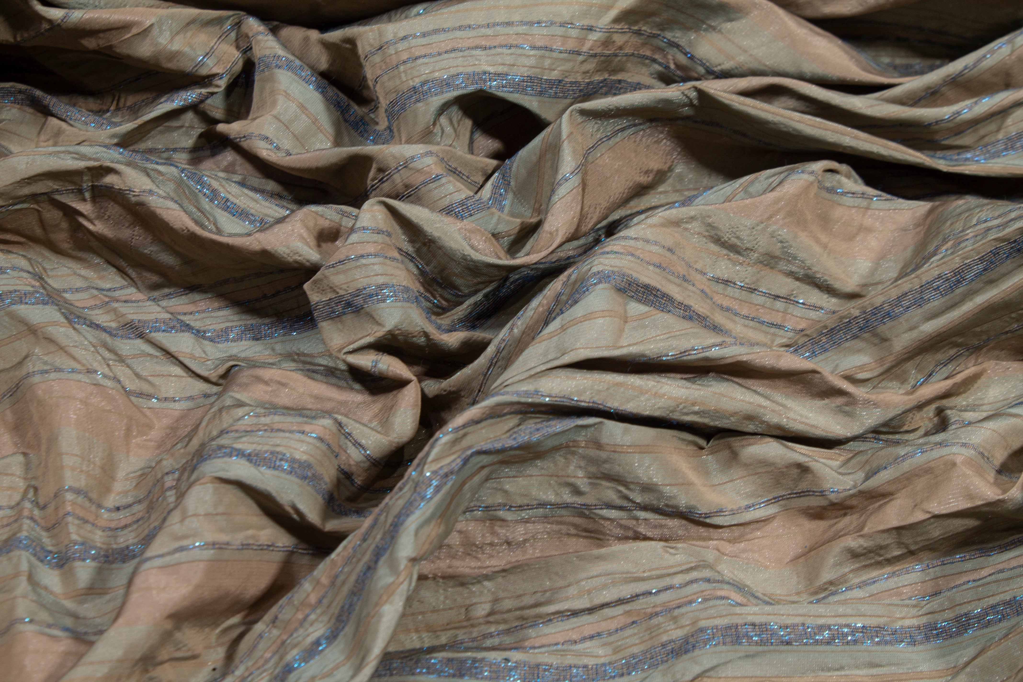 Metallic Striped Taffeta - Khaki and Blue