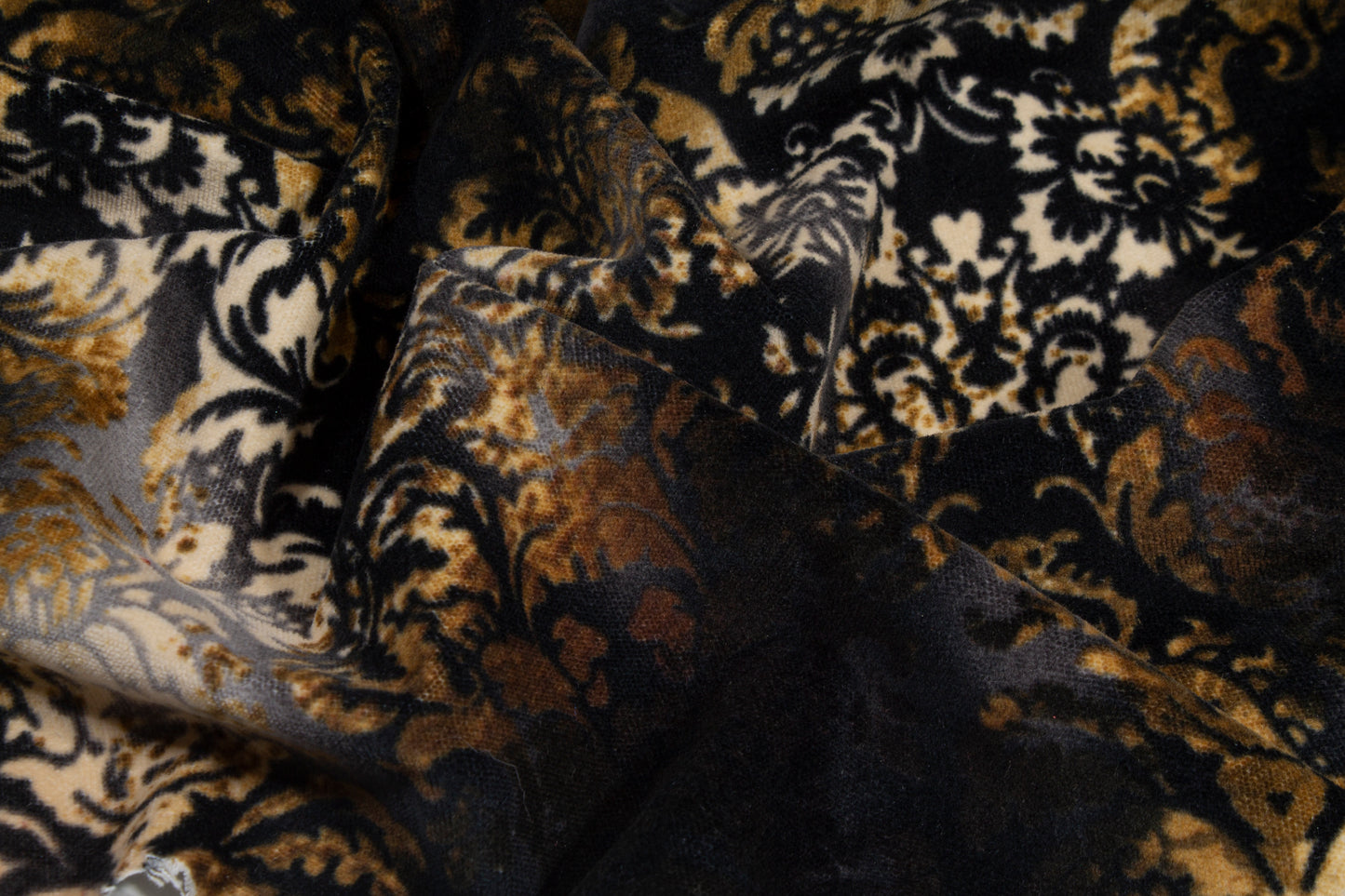 Tie-Dye Damask Stretch Velvet - Gold and Black