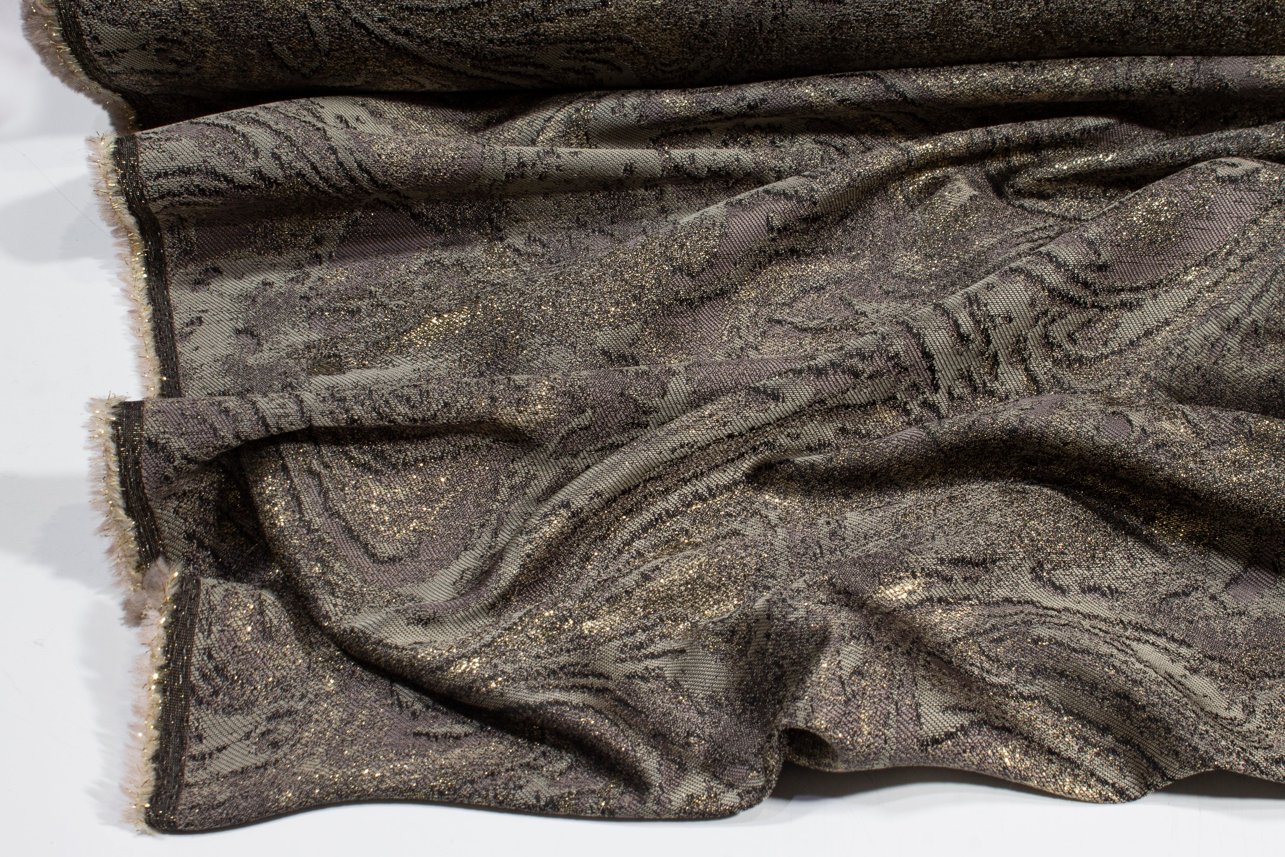 Abstract Metallic Brocade - Khaki Green and Gold