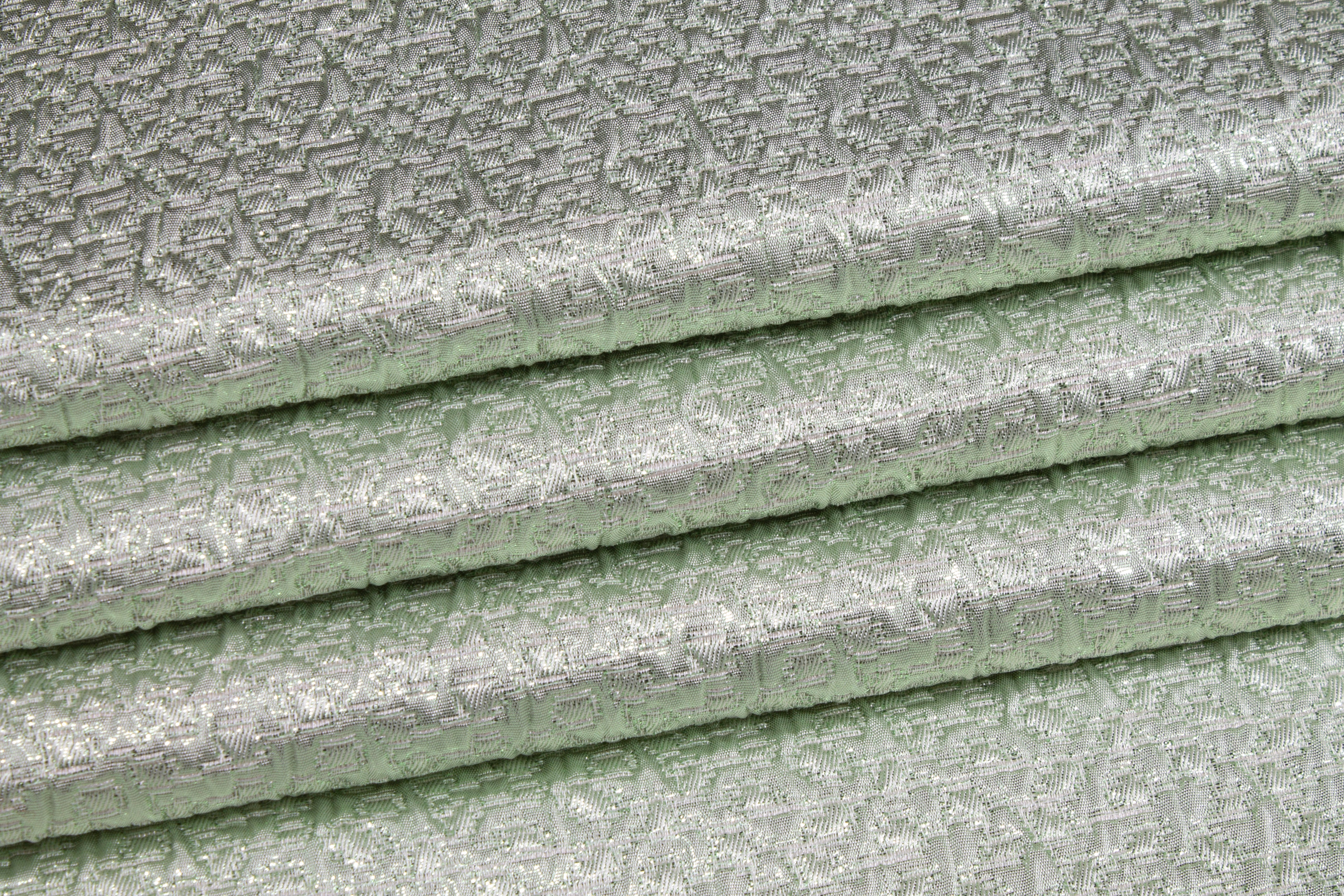 Crushed Metallic Brocade - Mint Green
