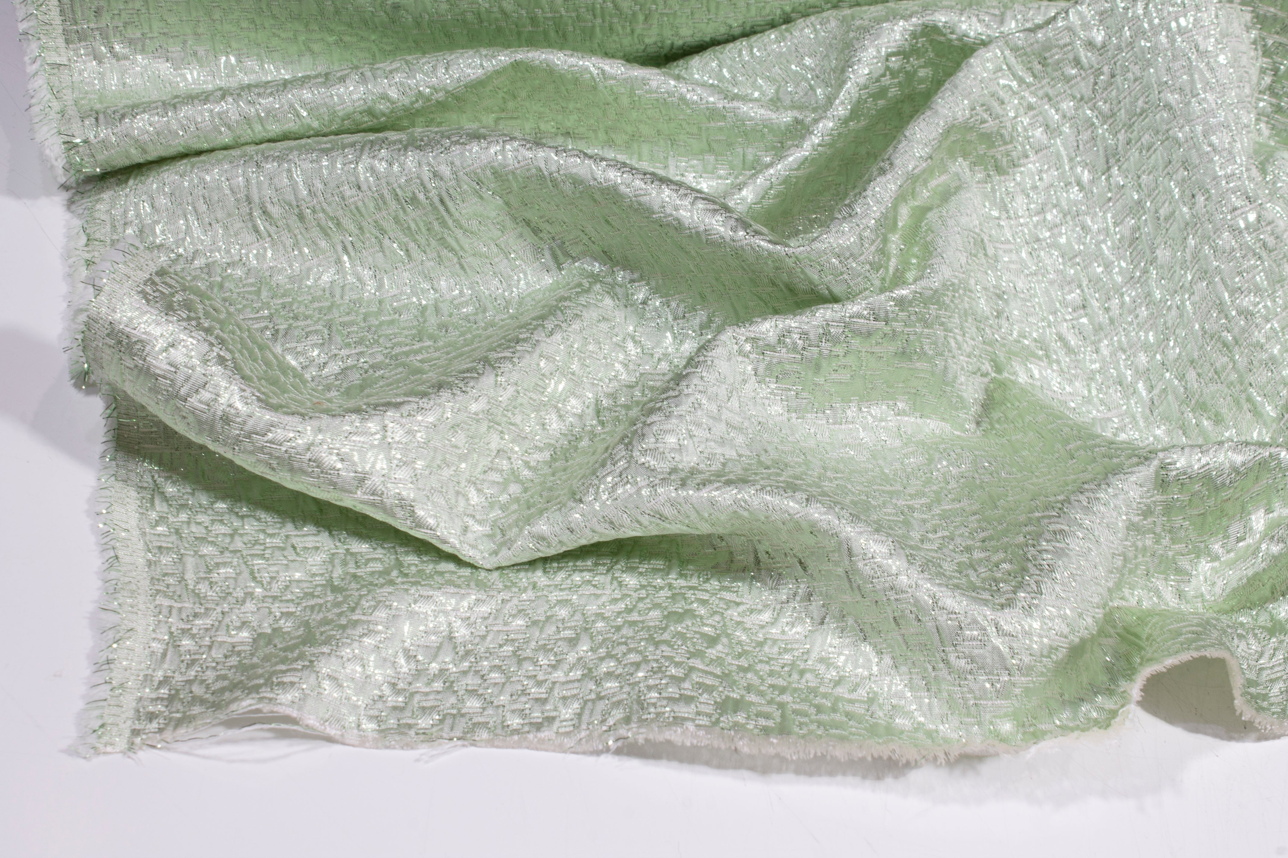 Crushed Metallic Brocade - Mint Green