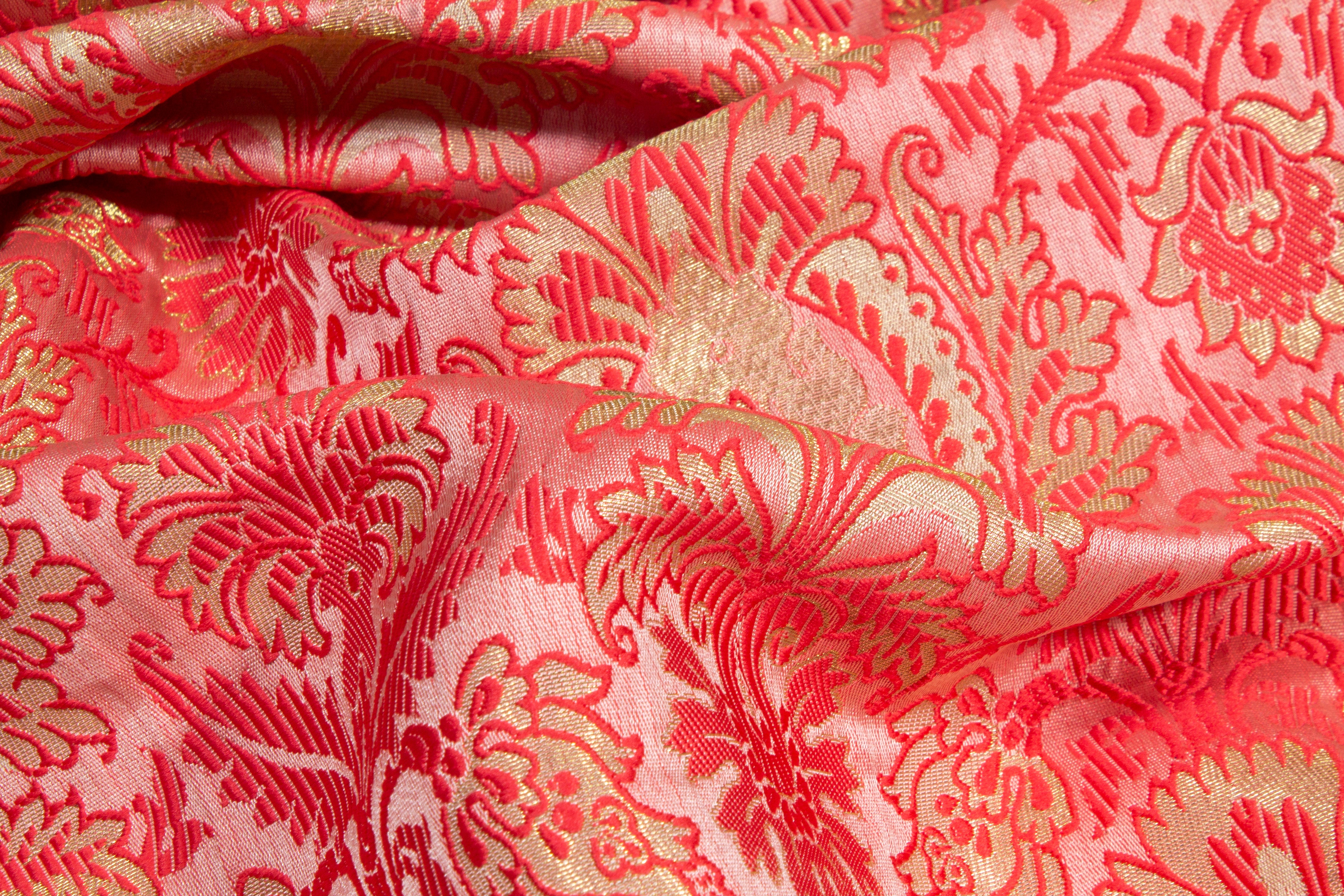 Metallic Damask Brocade - Raspberry Red and Gold