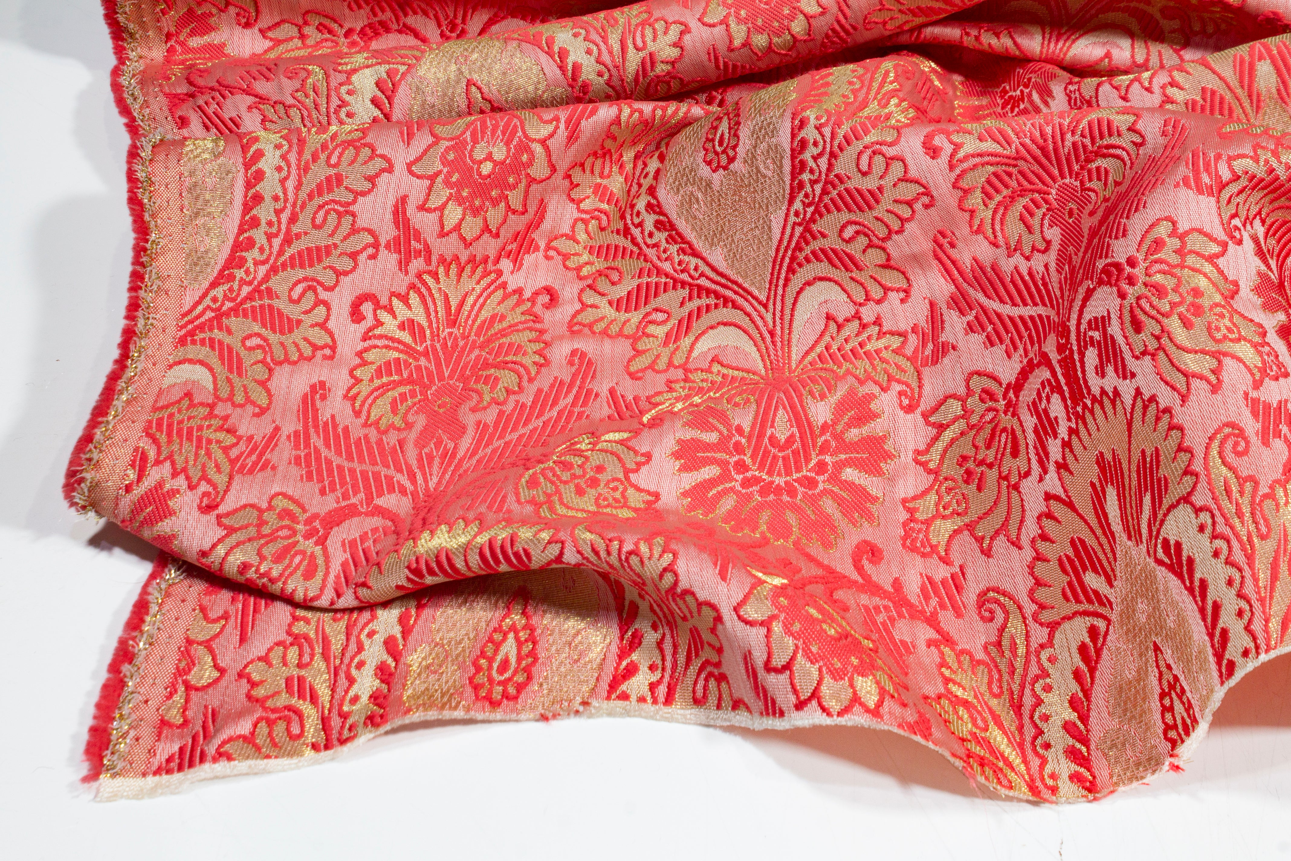 Metallic Damask Brocade - Raspberry Red and Gold