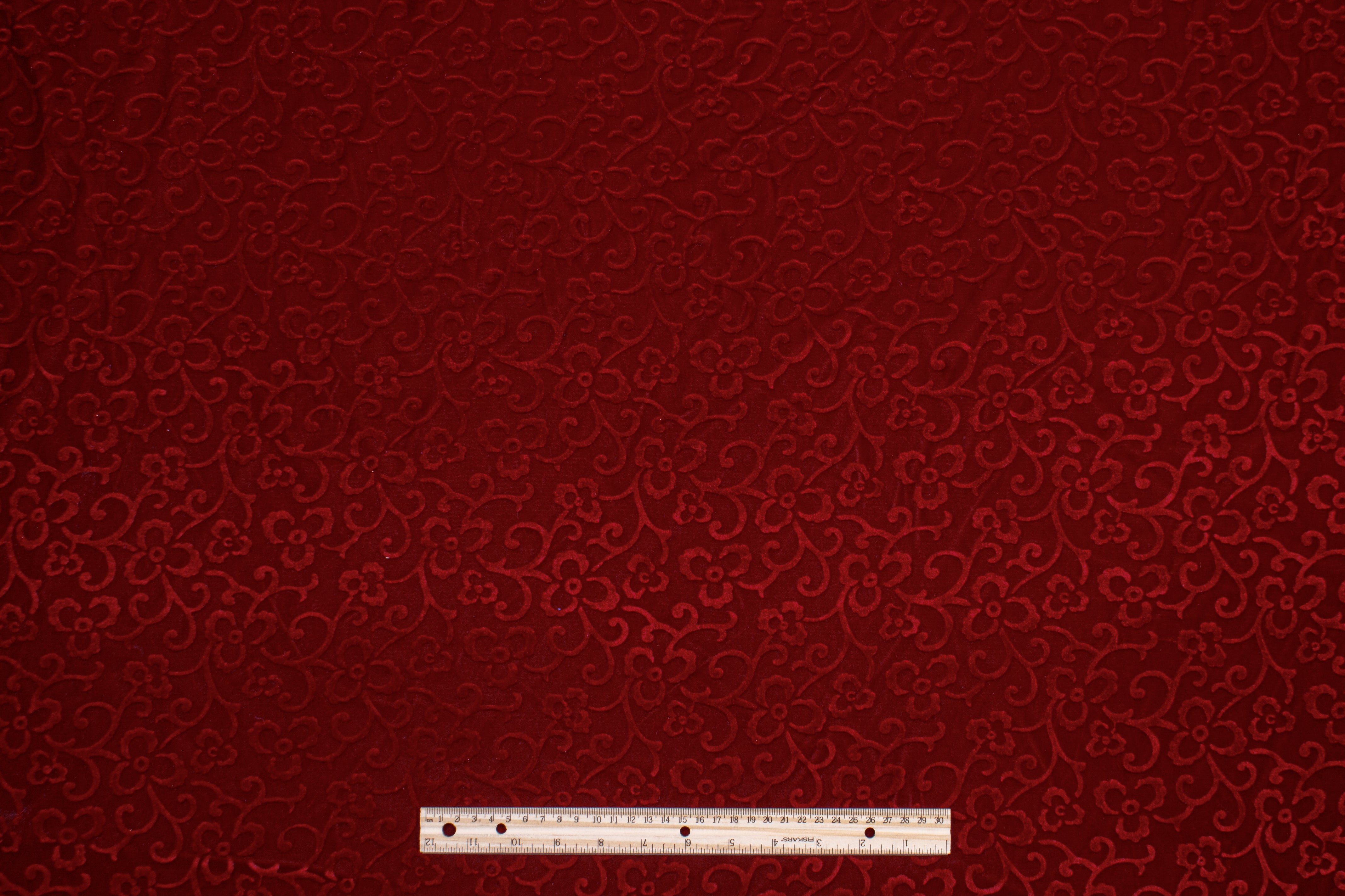 Floral Viscose Velvet - Burgundy