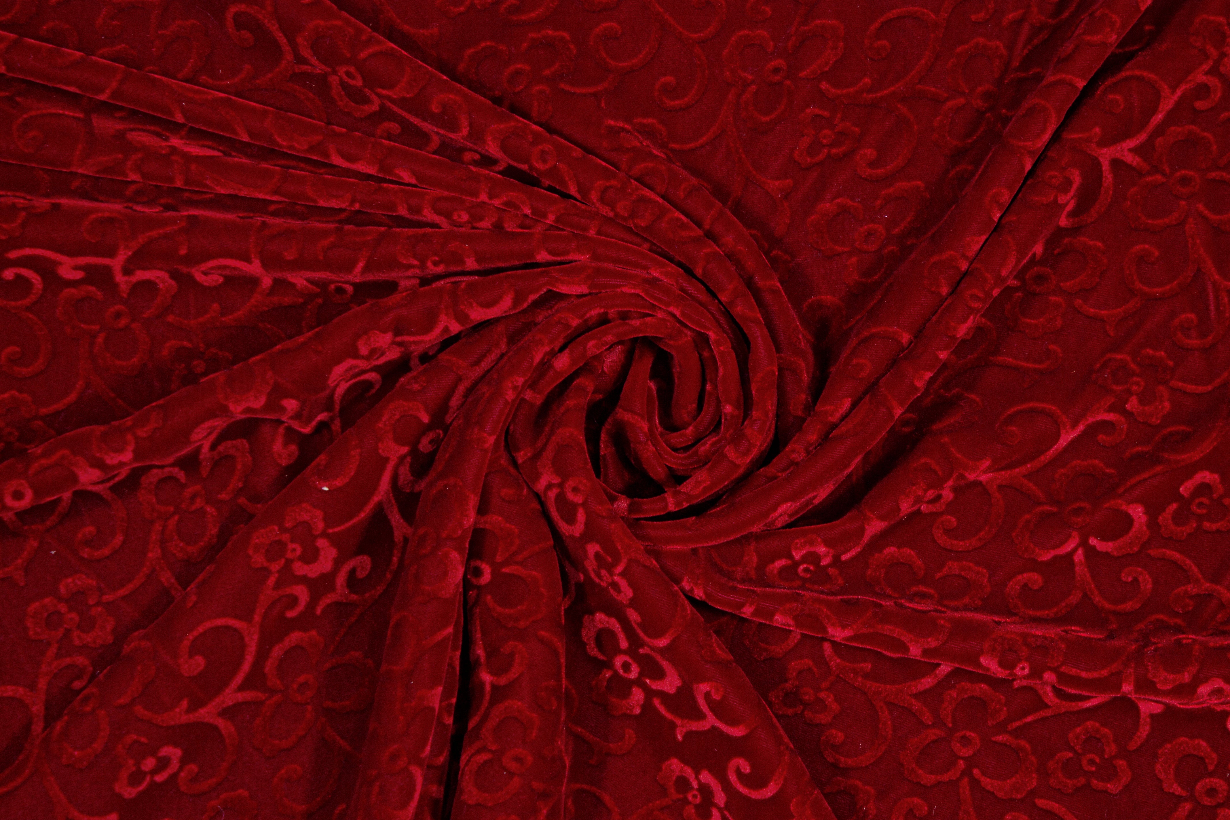 Floral Viscose Velvet - Burgundy