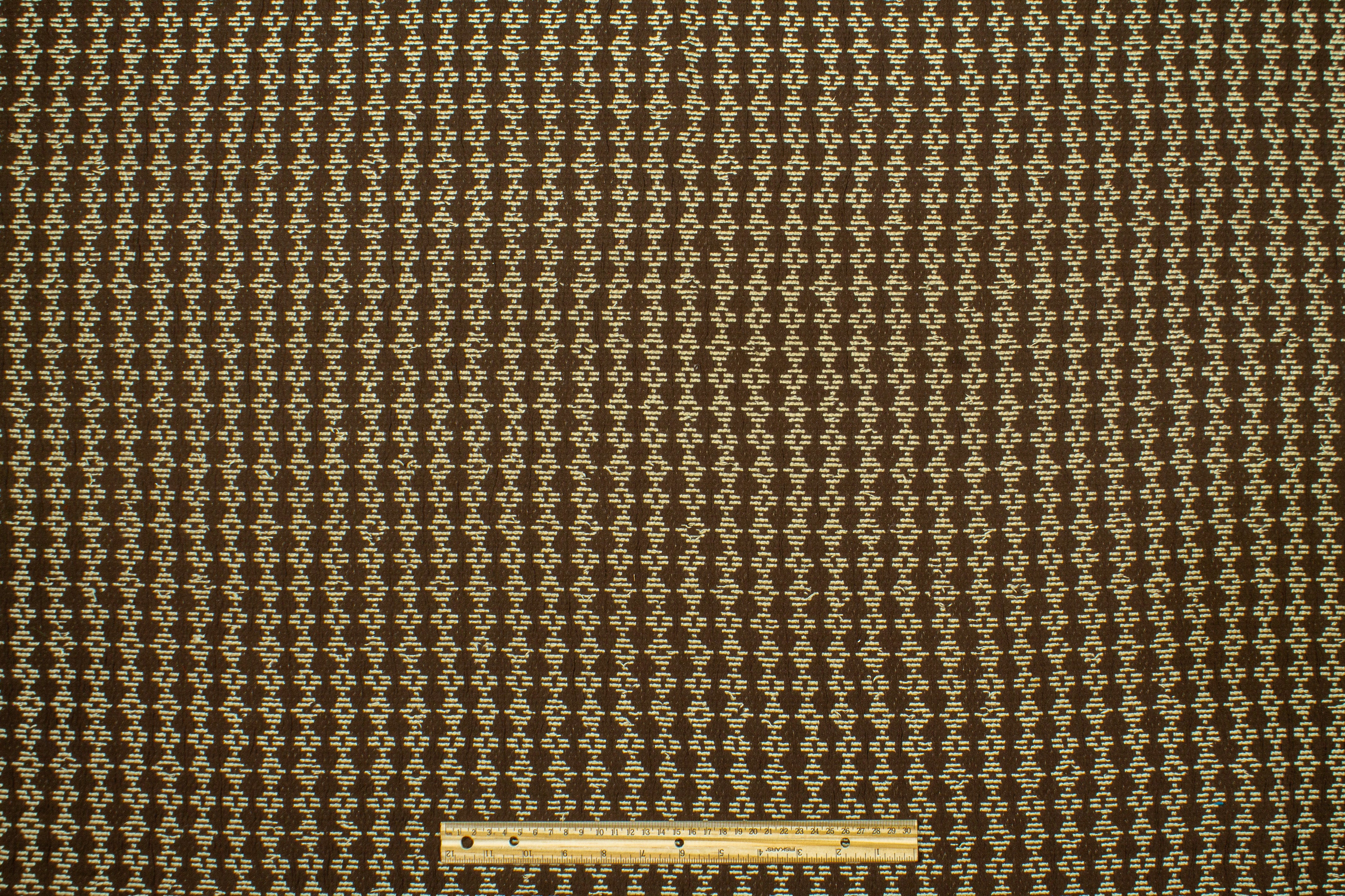 Geometric Poly Cotton Brocade - Brown and Beige