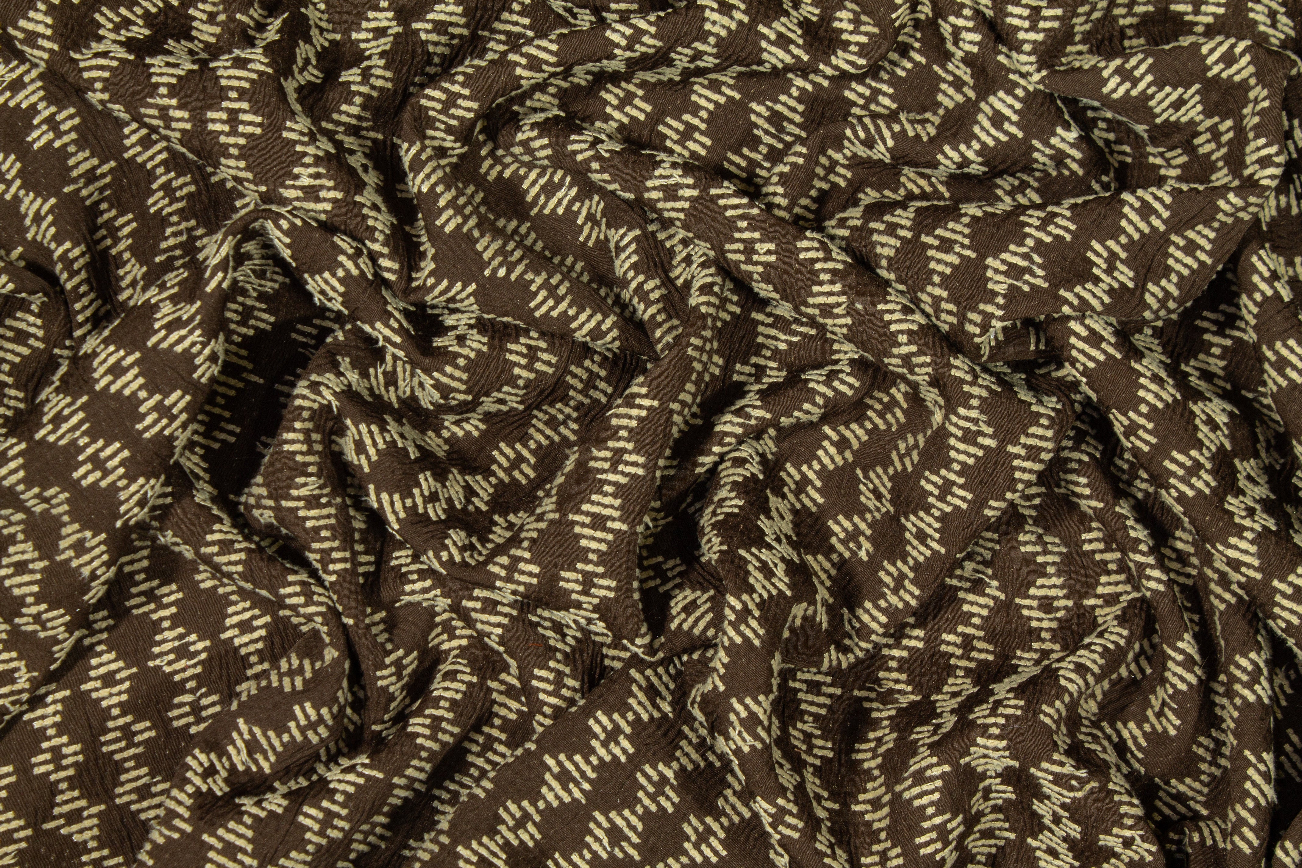 Geometric Poly Cotton Brocade - Brown and Beige