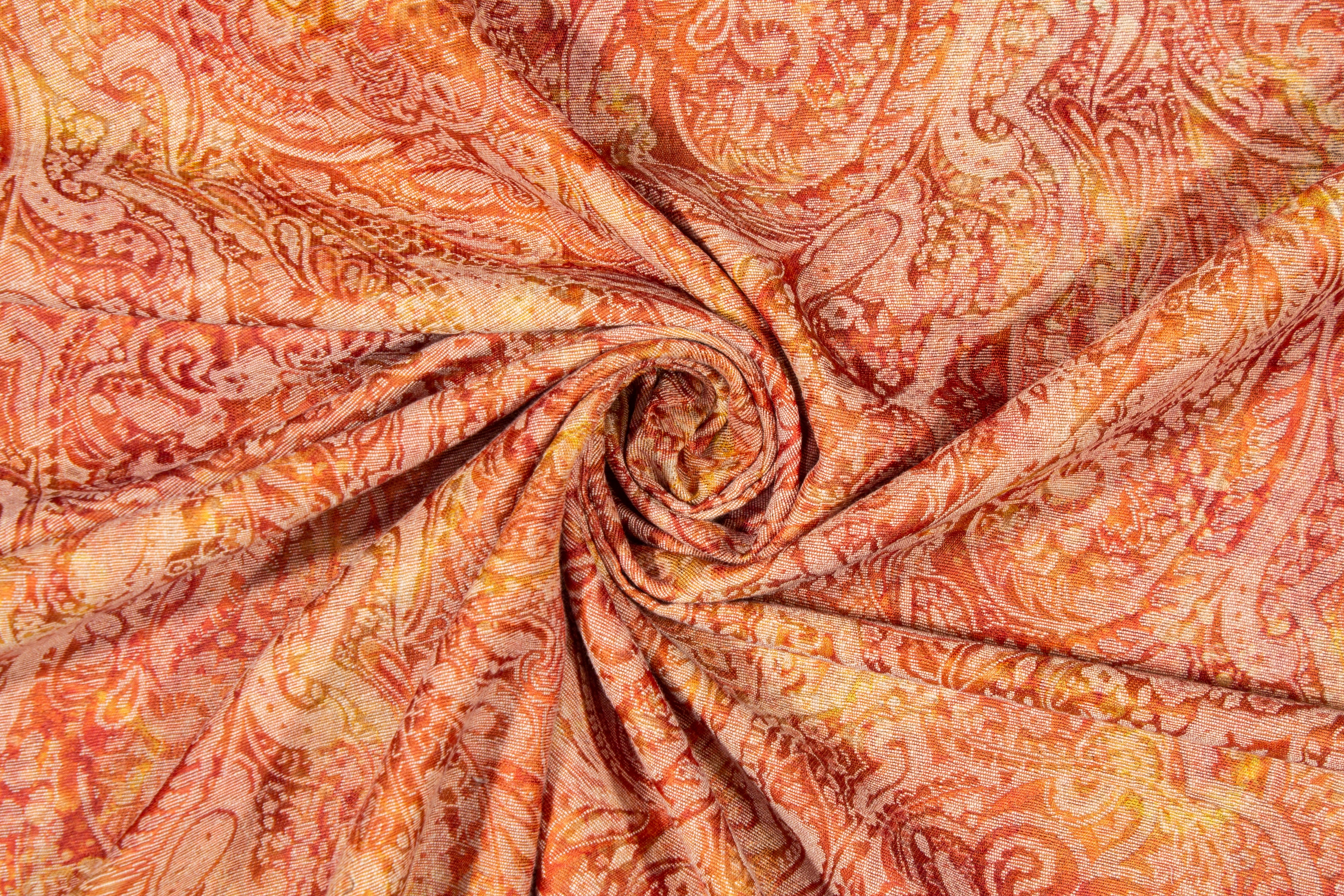 Abstract Paisley Printed Brocade - Orange Red