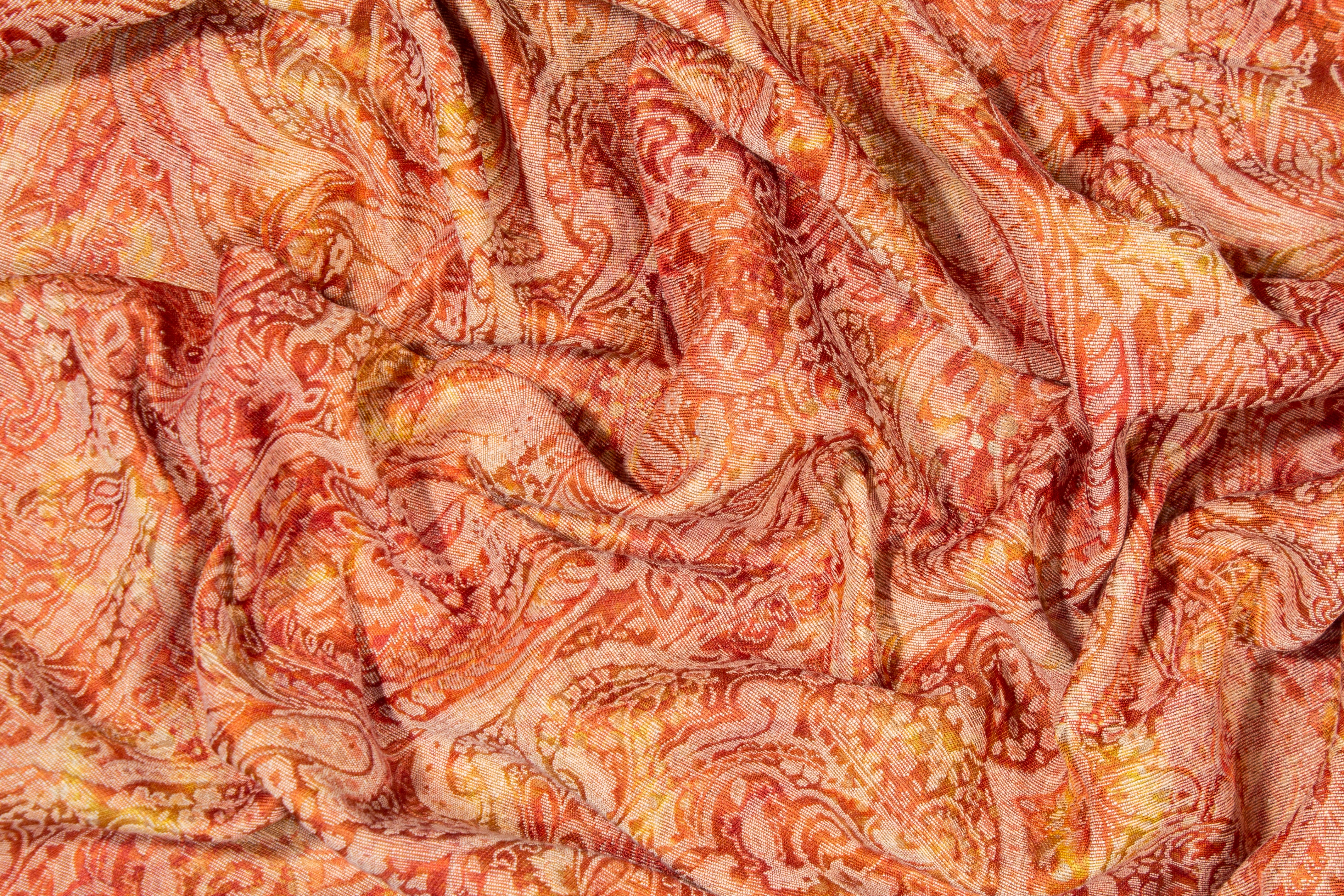 Abstract Paisley Printed Brocade - Orange Red