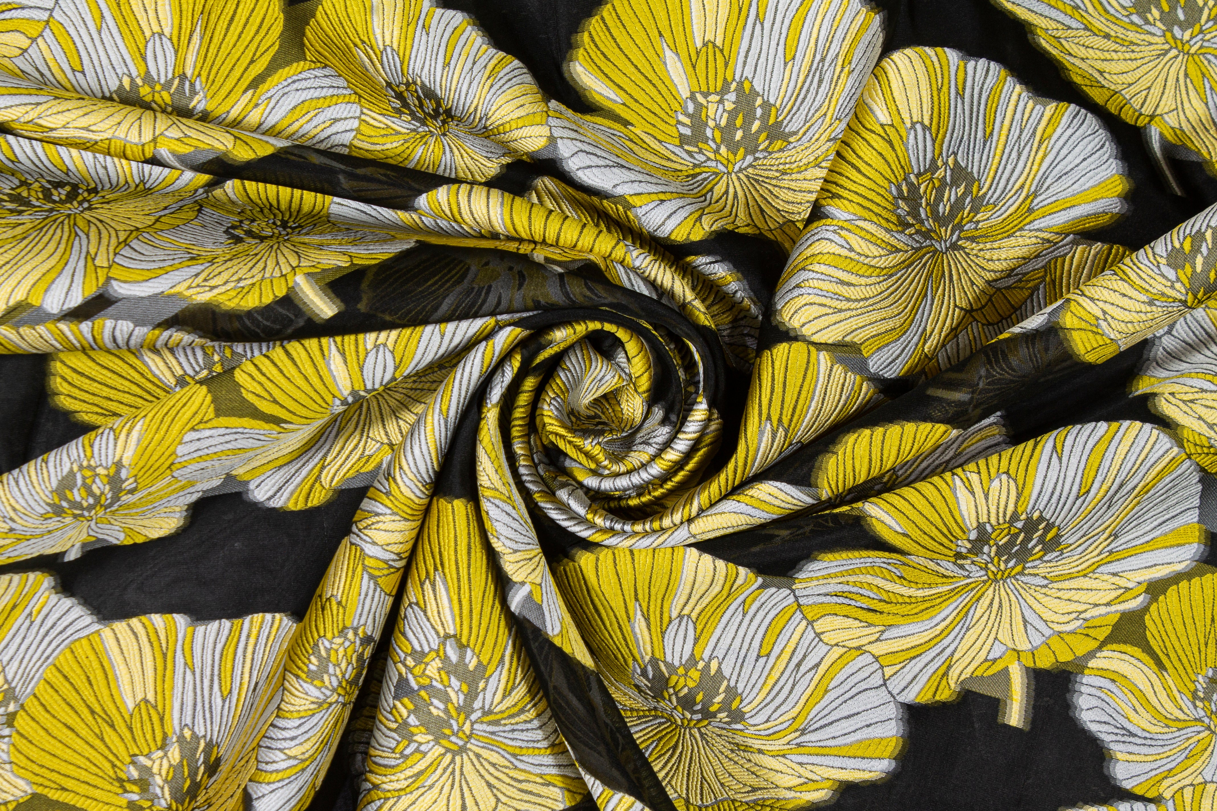 Floral Organza Burnout - Yellow / Black / White