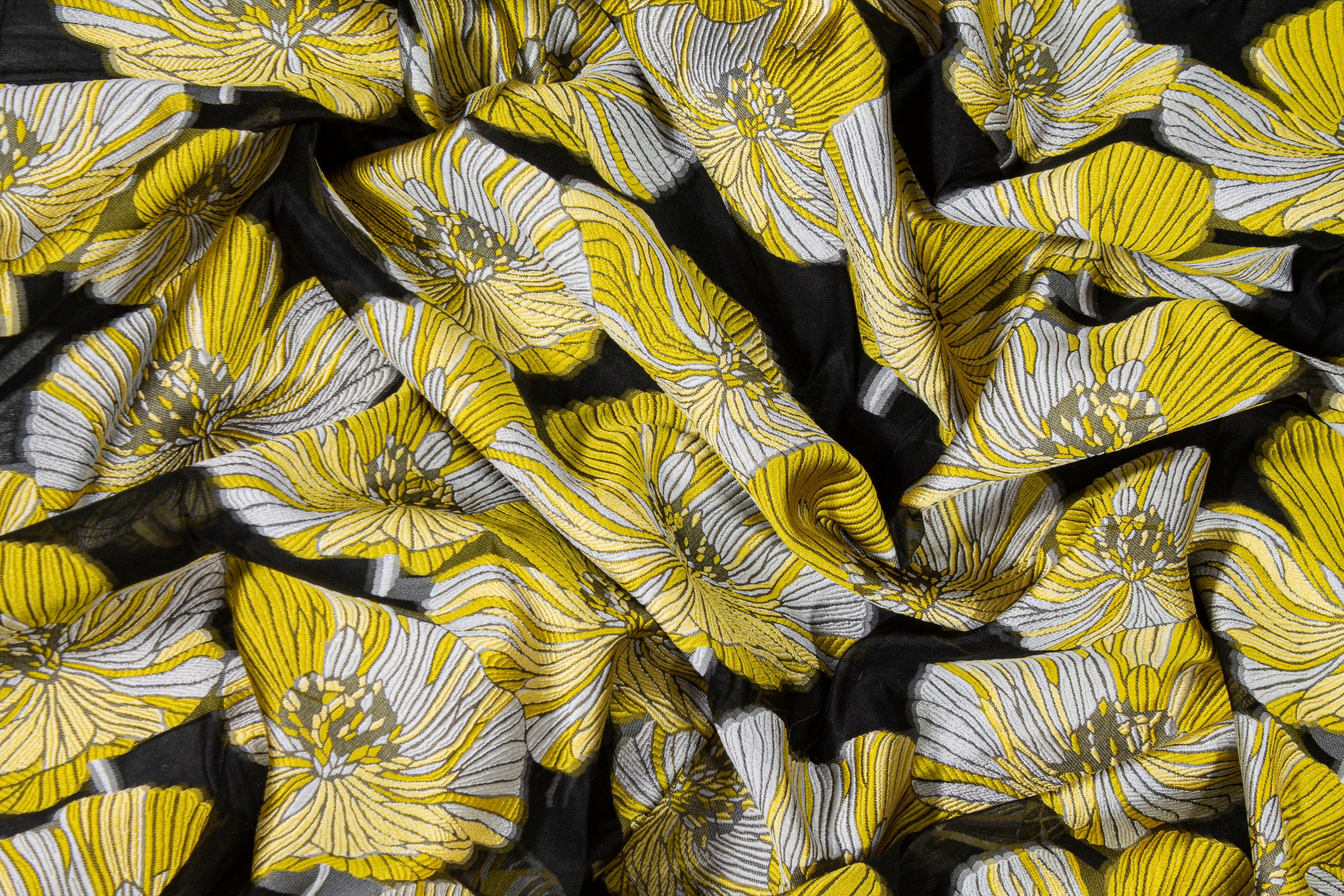 Floral Organza Burnout - Yellow / Black / White