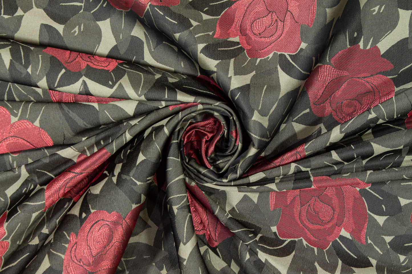 Floral Brocade - Army Green and Burgundy