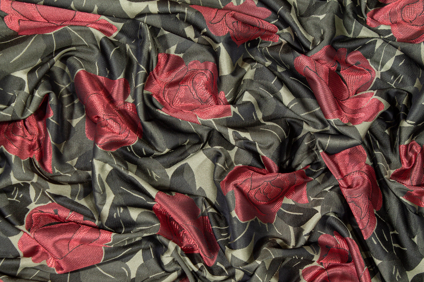 Floral Brocade - Army Green and Burgundy