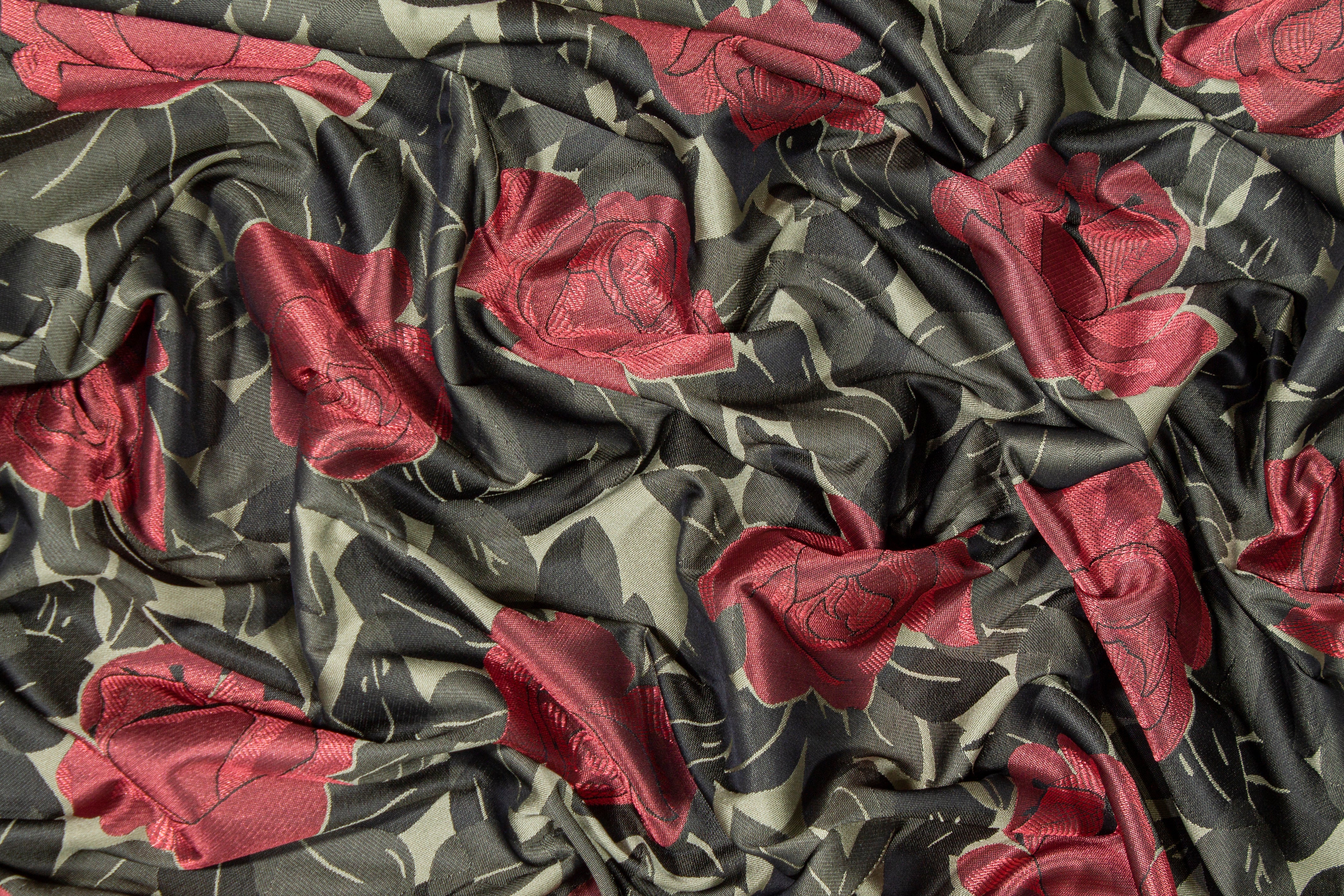 Floral Brocade - Army Green and Burgundy