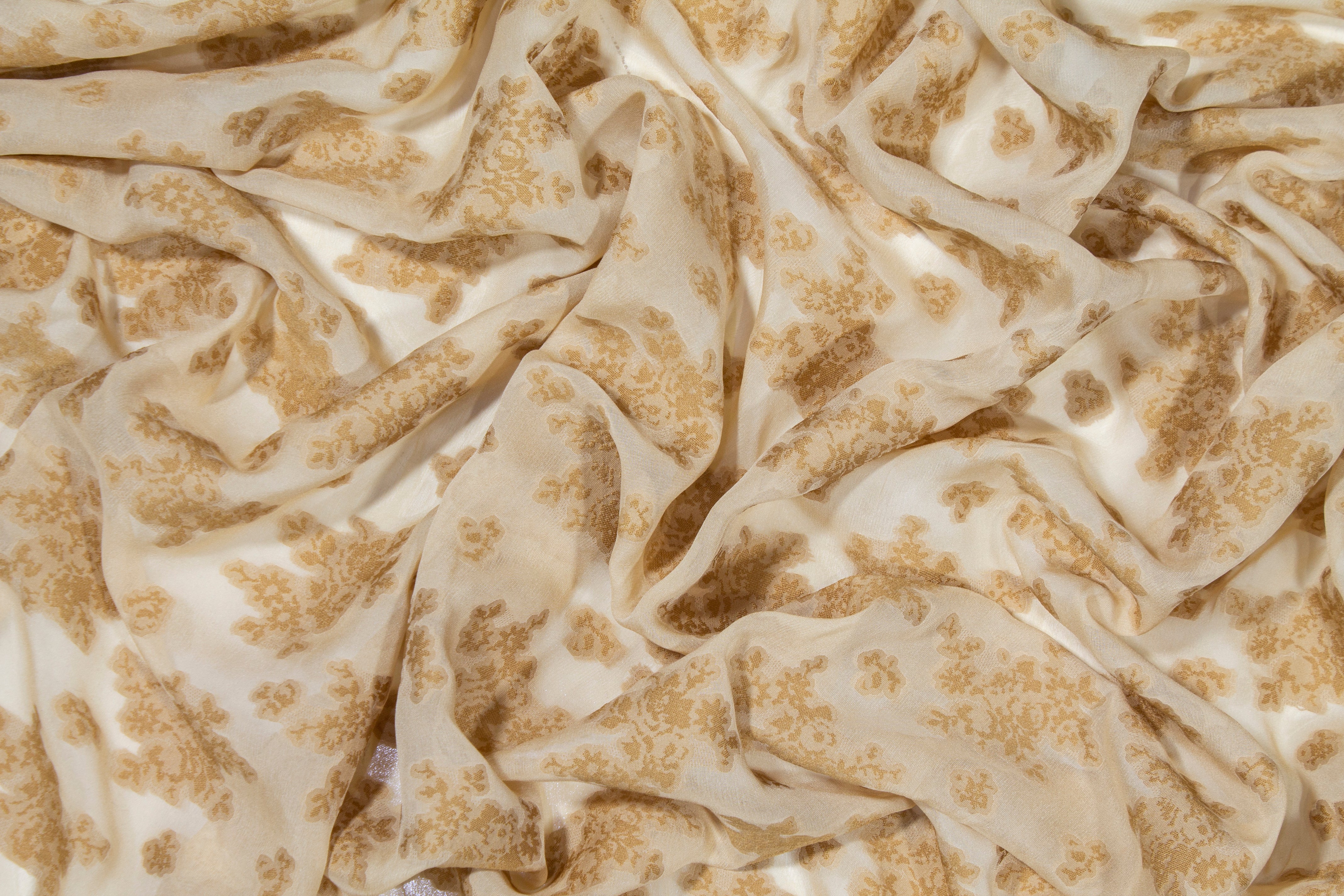 Abstract Poly Silk Chiffon Burnout - Beige
