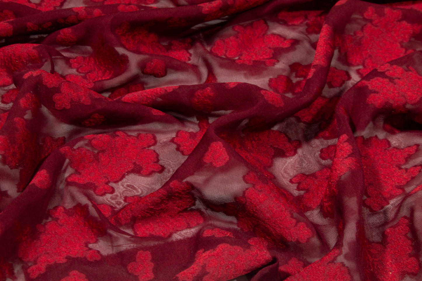 Abstract Silk Chiffon Burnout - Maroon