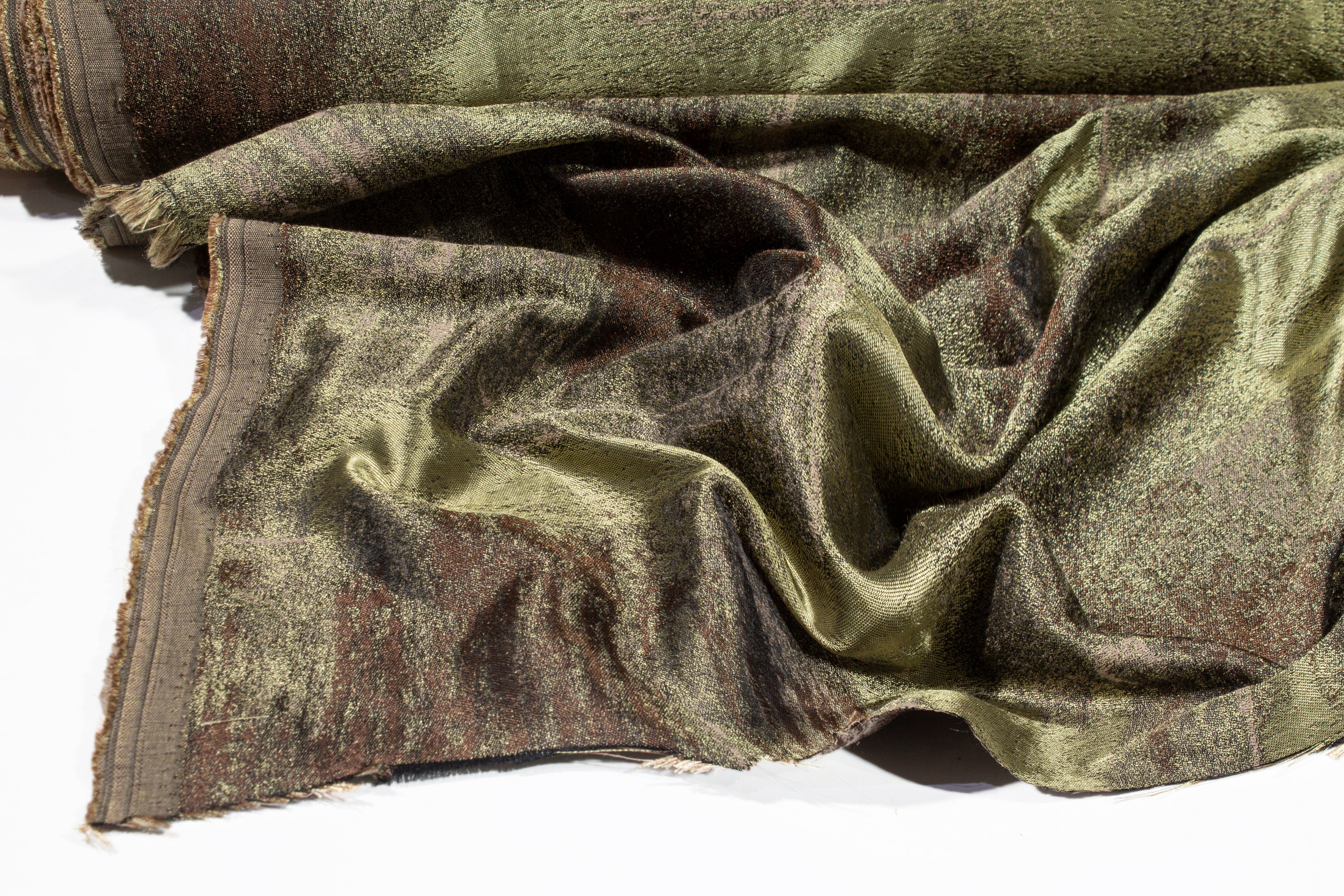 Abstract Metallic Brocade - Olive Green and Brown