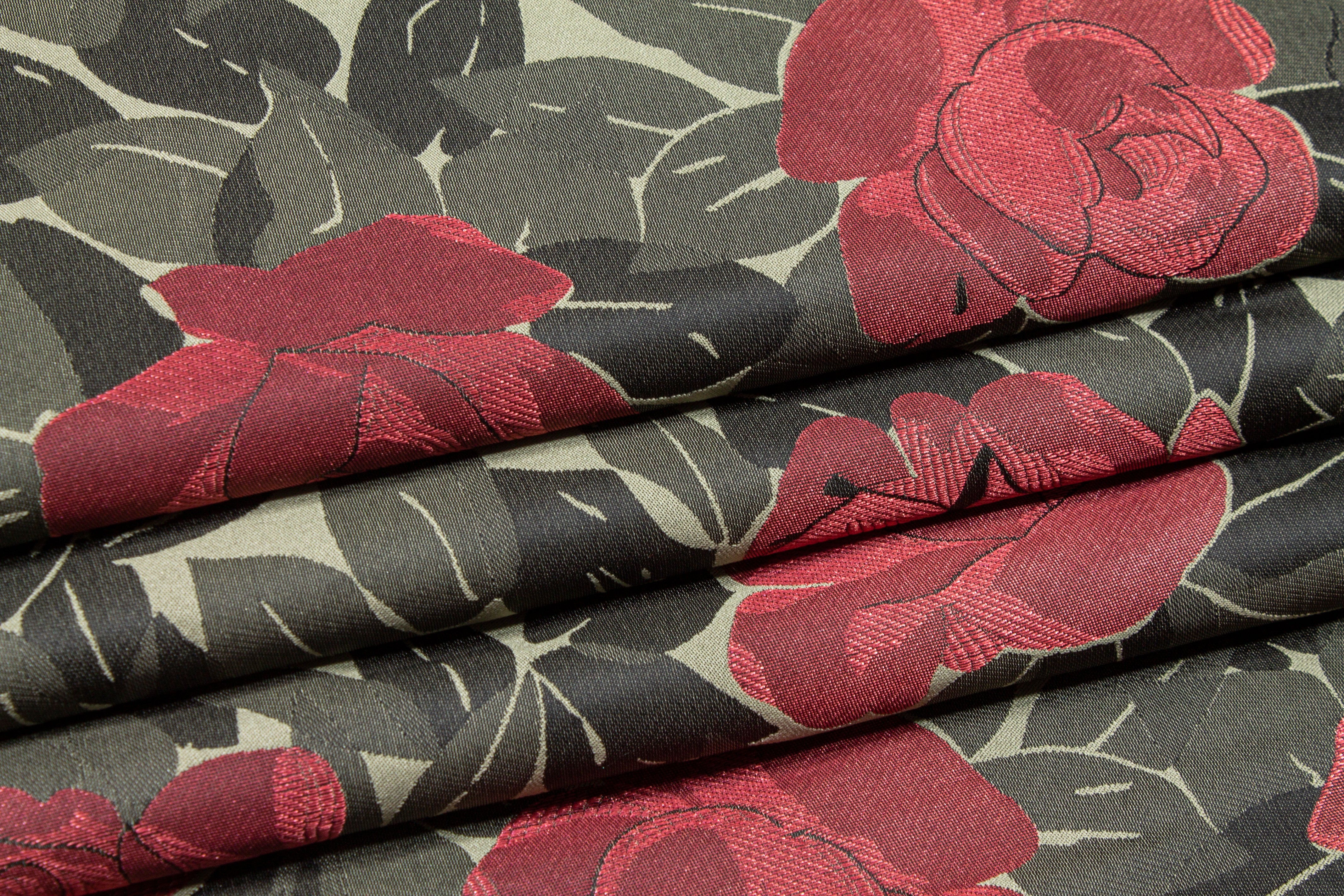 Floral Brocade - Army Green and Burgundy