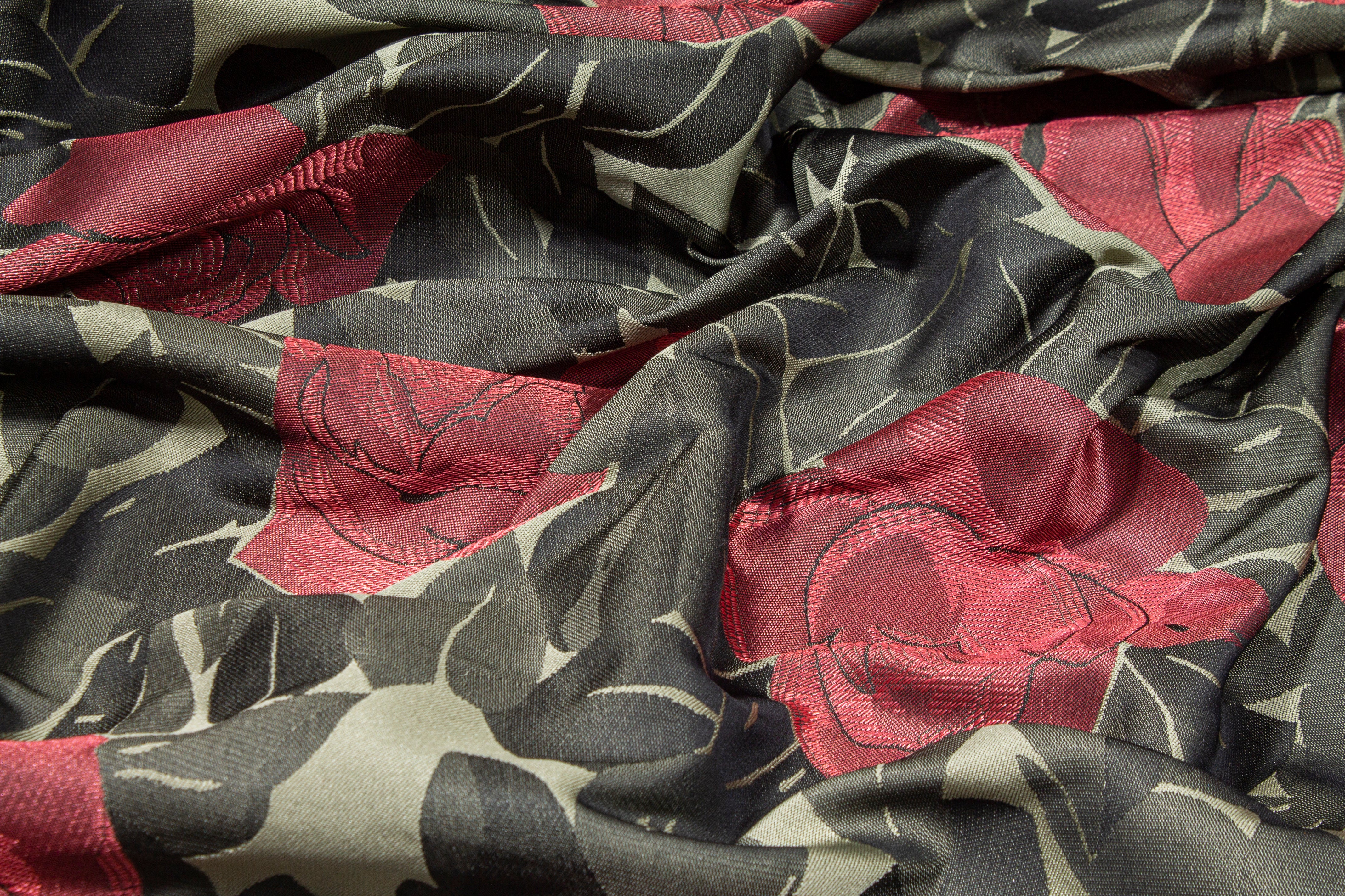 Floral Brocade - Army Green and Burgundy