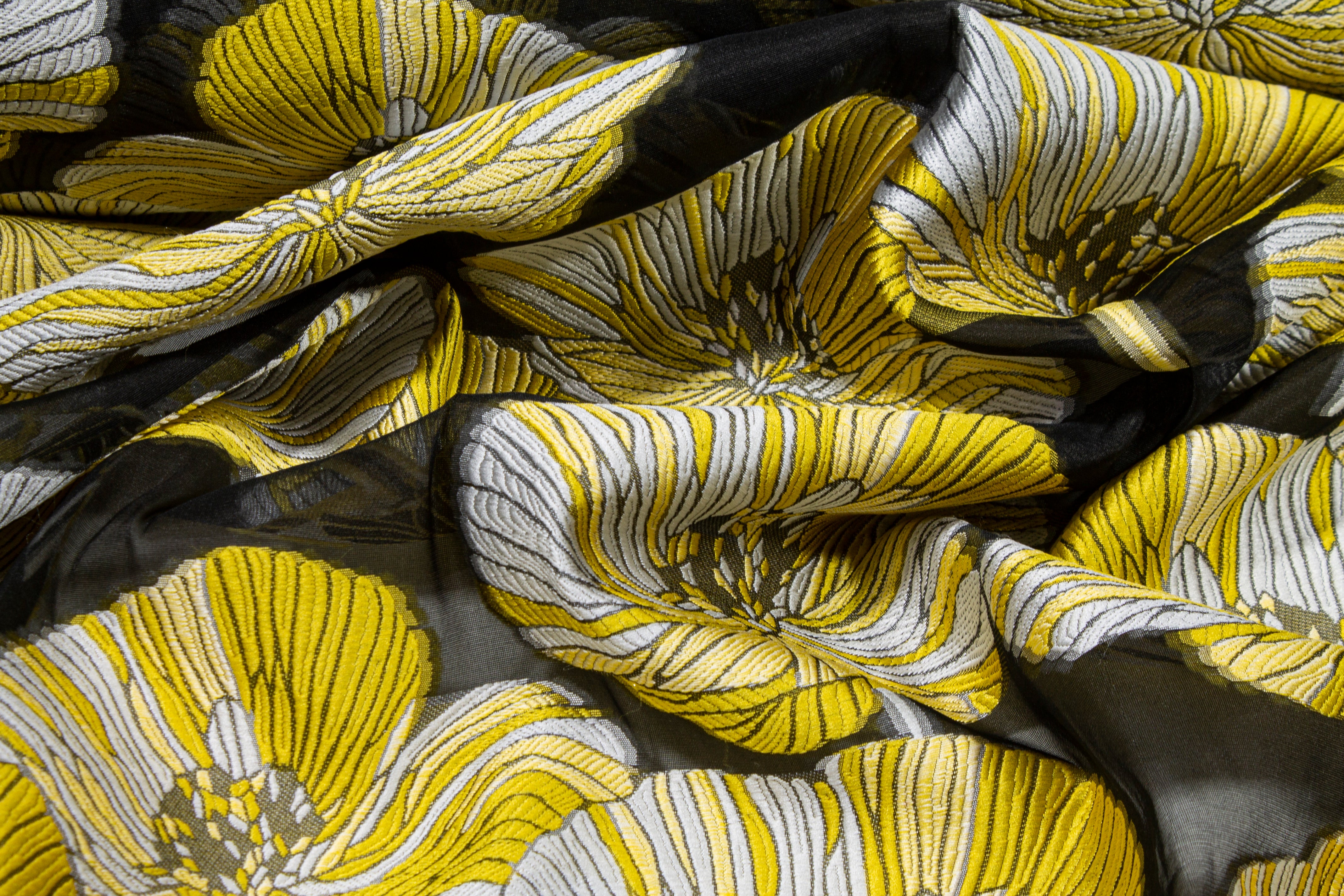 Floral Organza Burnout - Yellow / Black / White