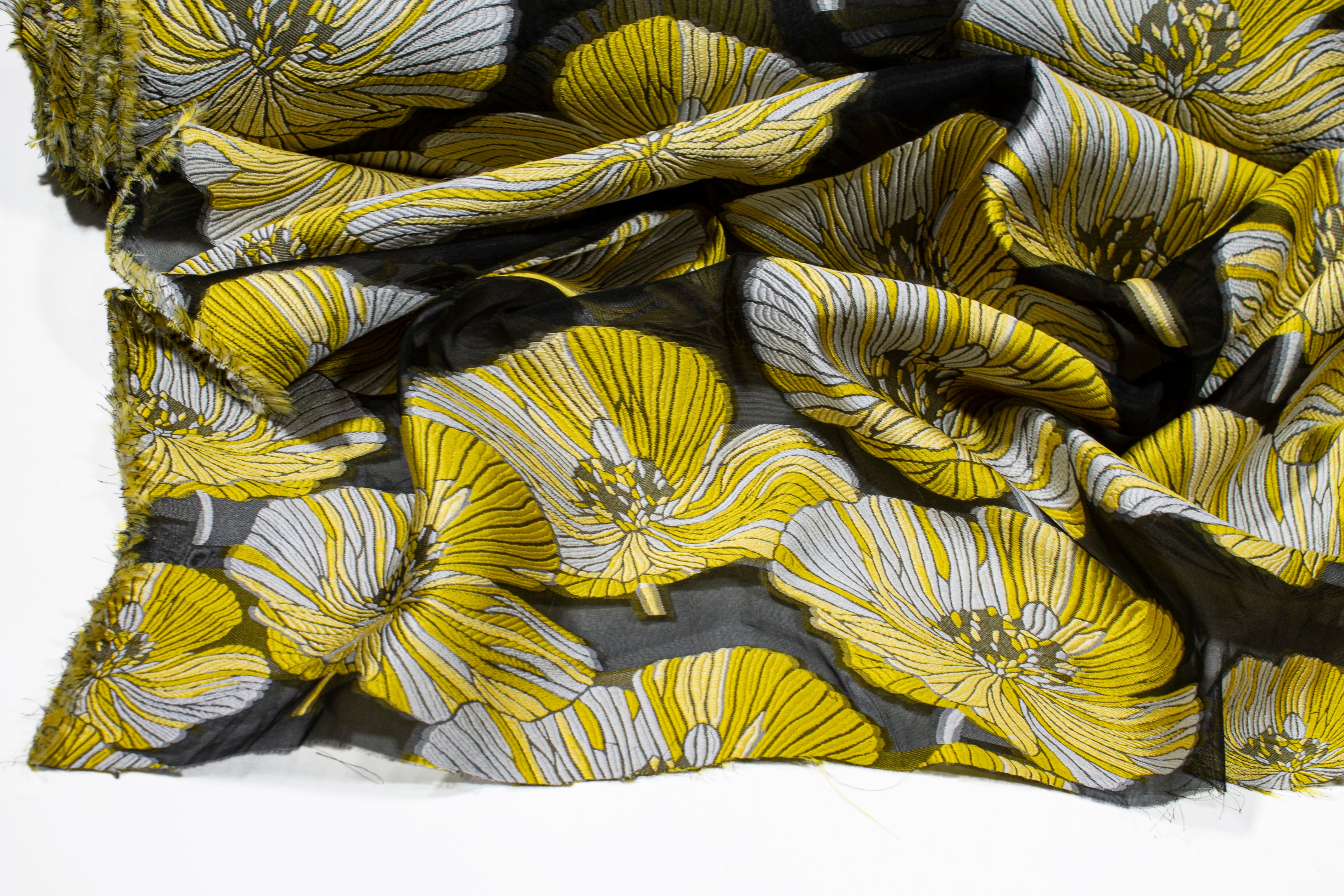 Floral Organza Burnout - Yellow / Black / White