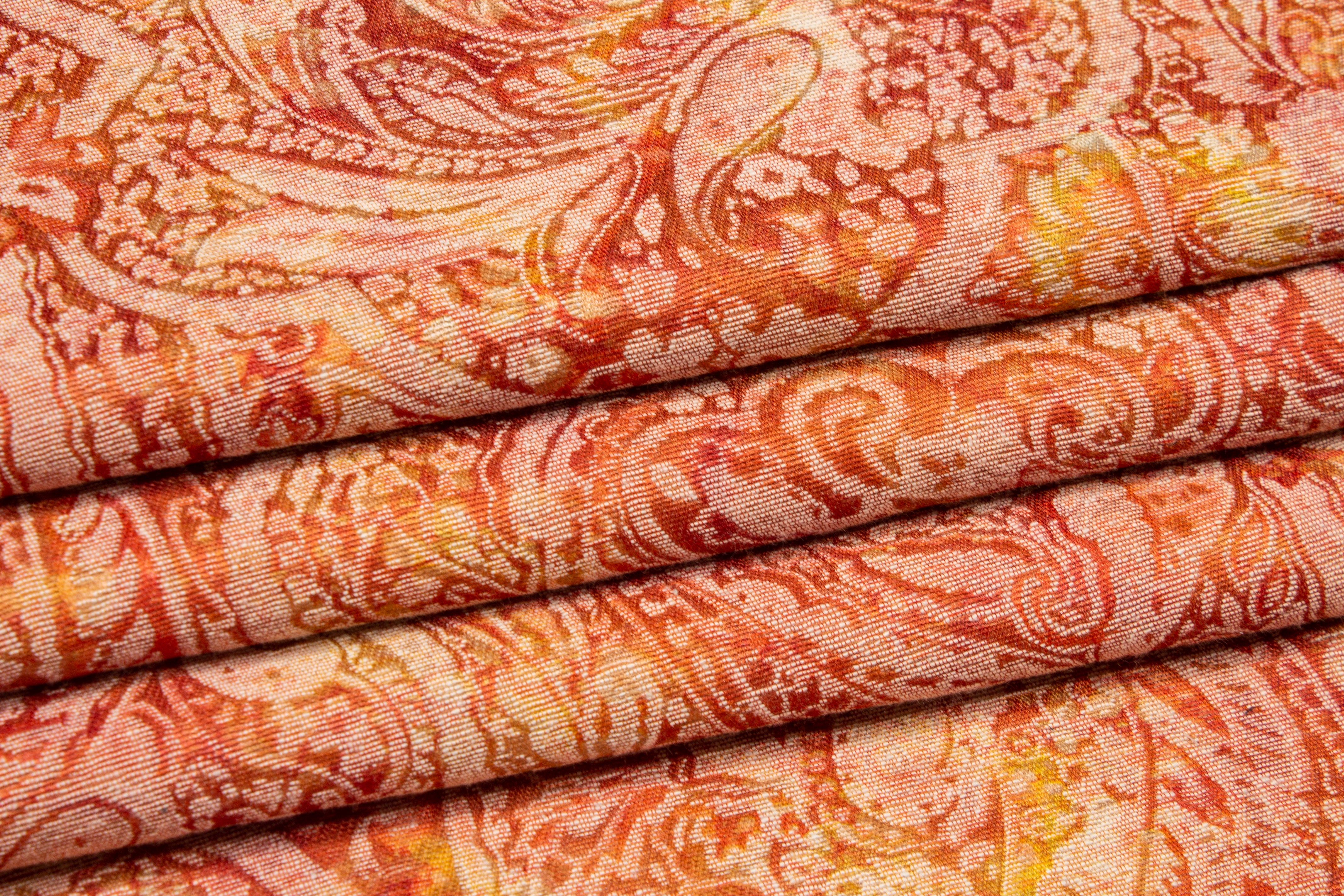 Abstract Paisley Printed Brocade - Orange Red
