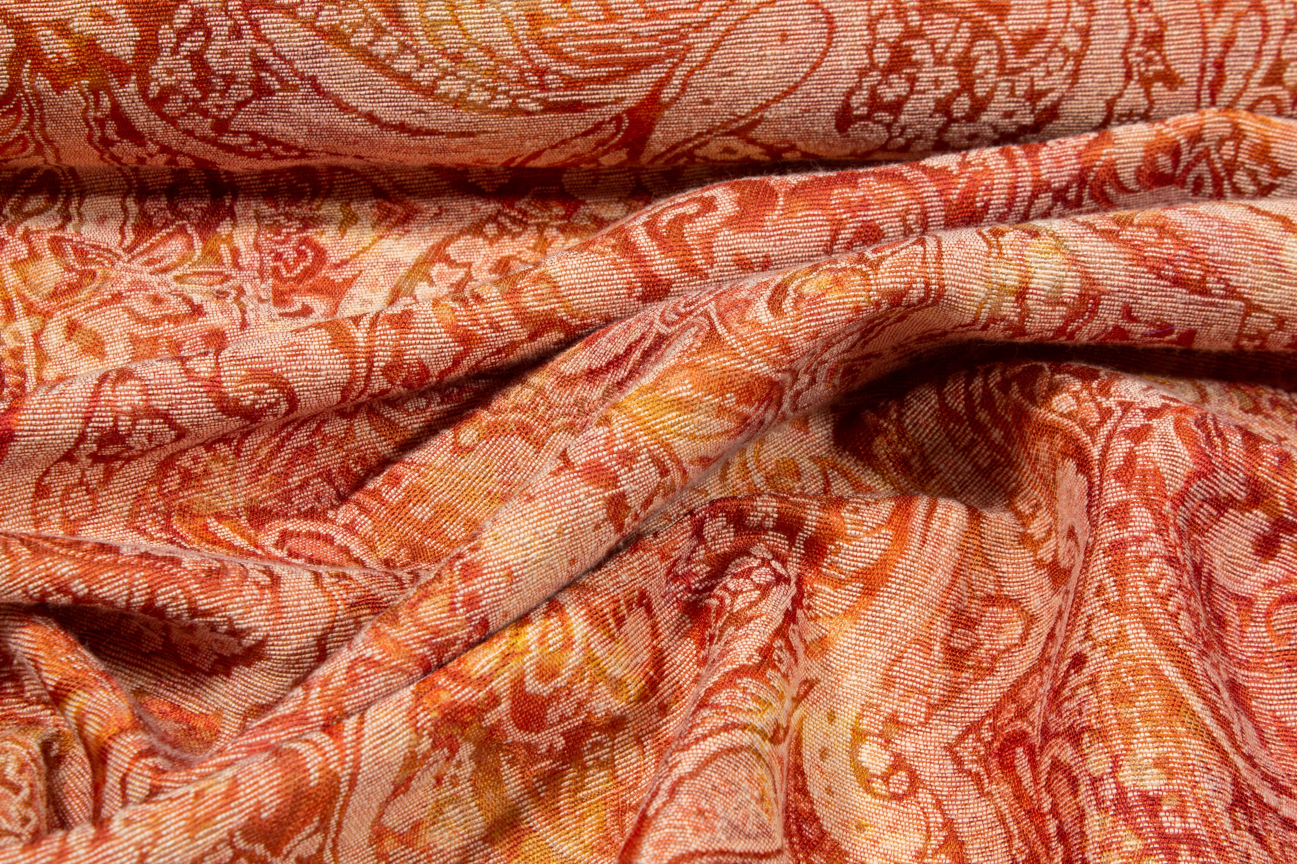 Abstract Paisley Printed Brocade - Orange Red